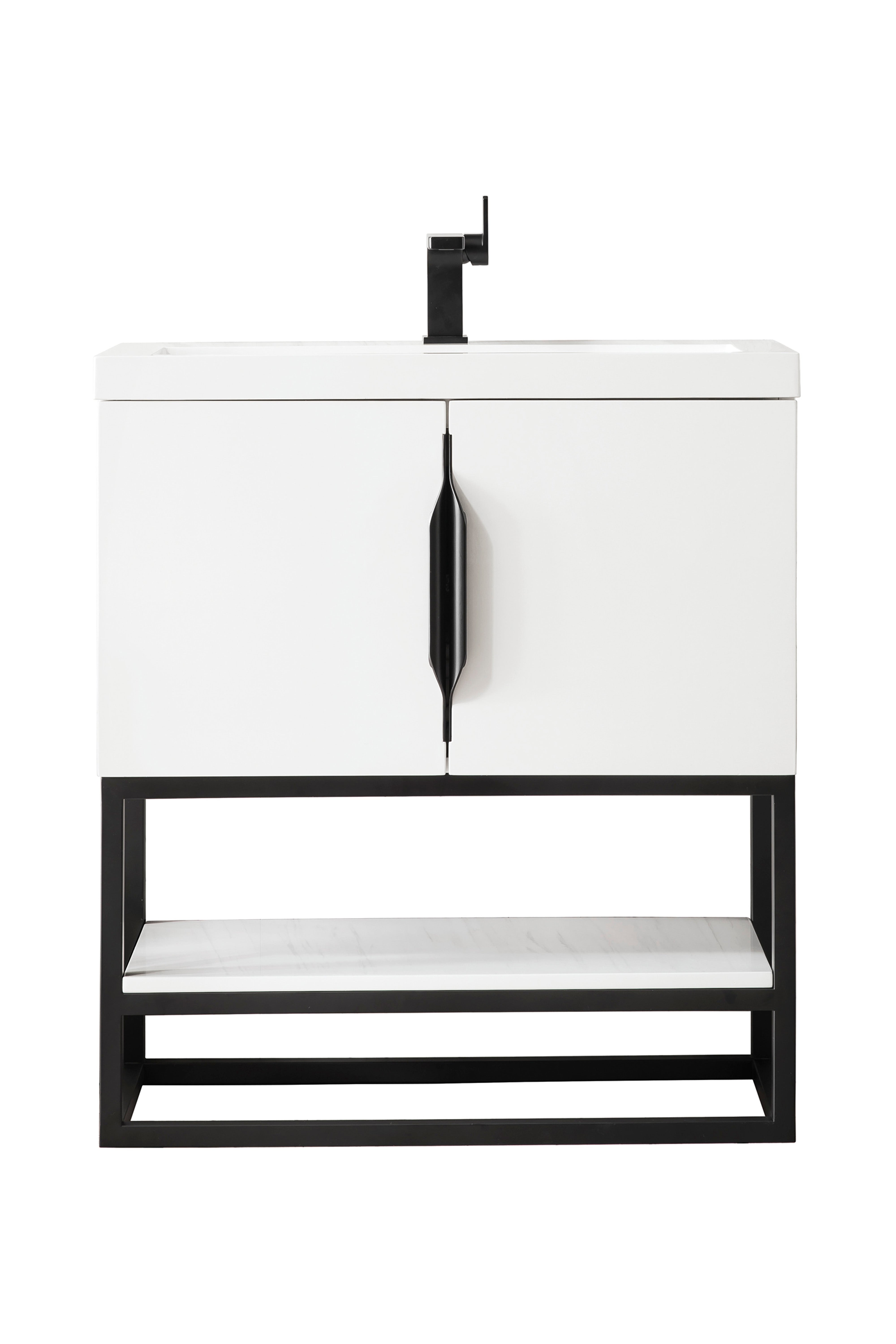 James Martin Vanities Columbia 31.5" Single Vanity With Matte Black Base and White Glossy Composite Stone Top