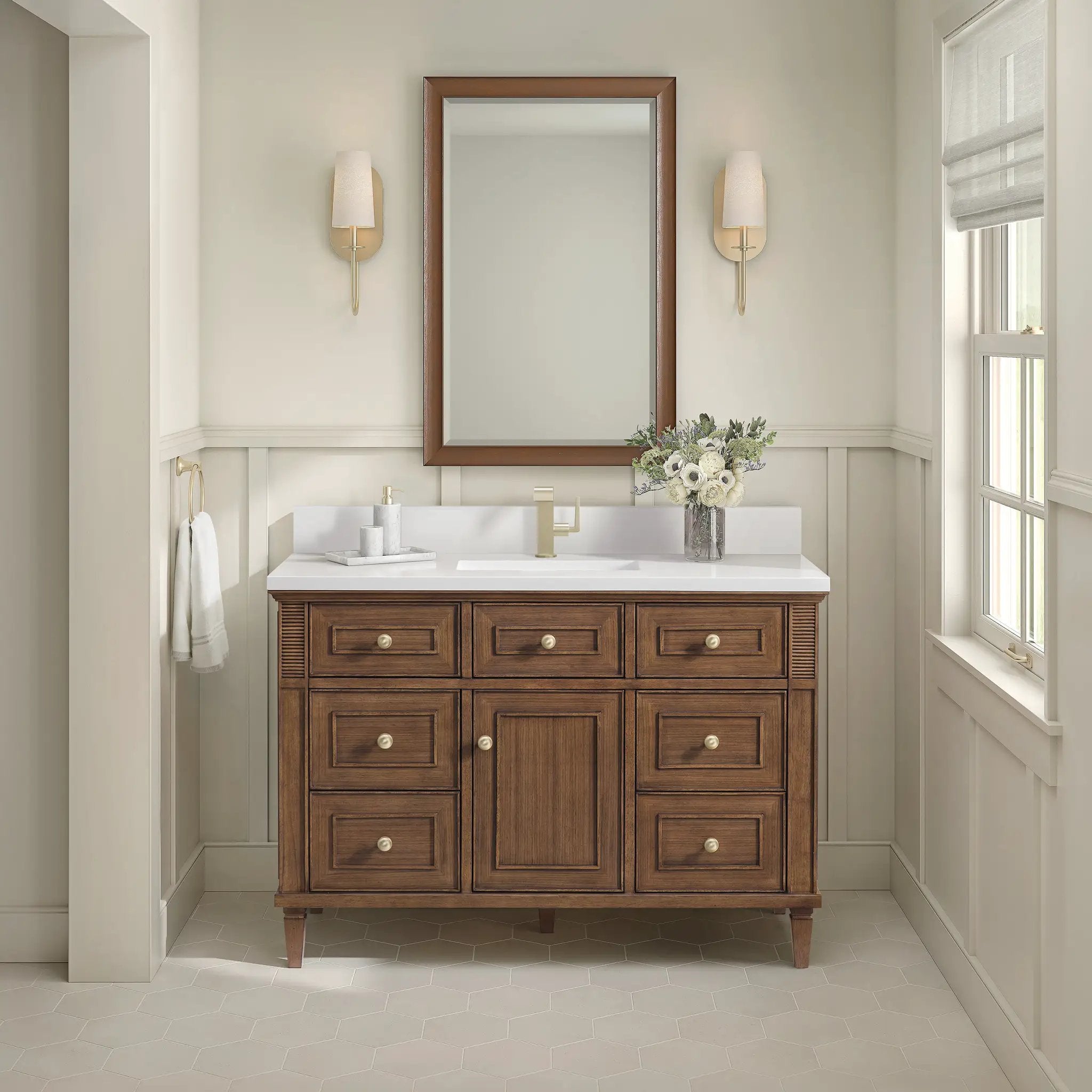 mid-century walnut vanity