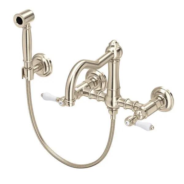 Rohl Acqui Wall Mount Bridge Kitchen Faucet with Sidespray and Column Spout by Rohl