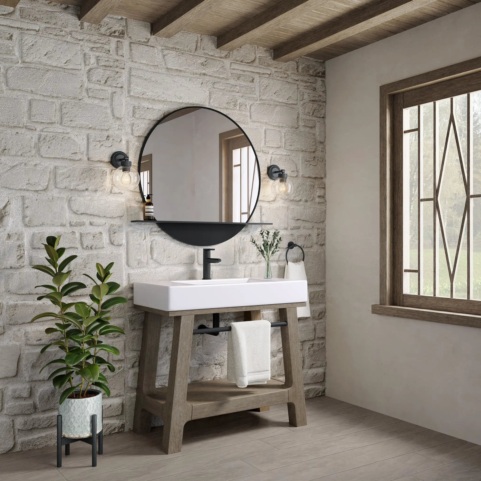 weathered timber sink console