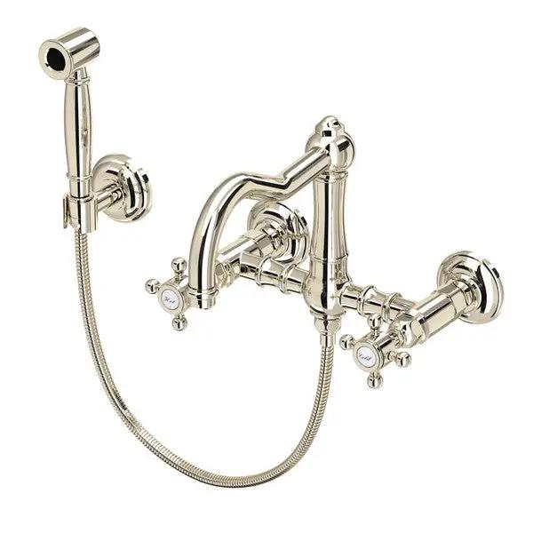 Rohl Acqui Wall Mount Bridge Kitchen Faucet with Sidespray and Column Spout by Rohl