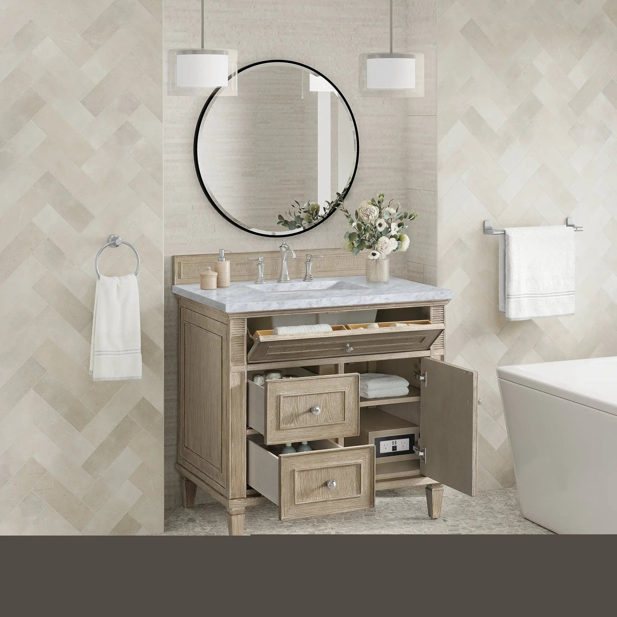 whitewashed oak vanity