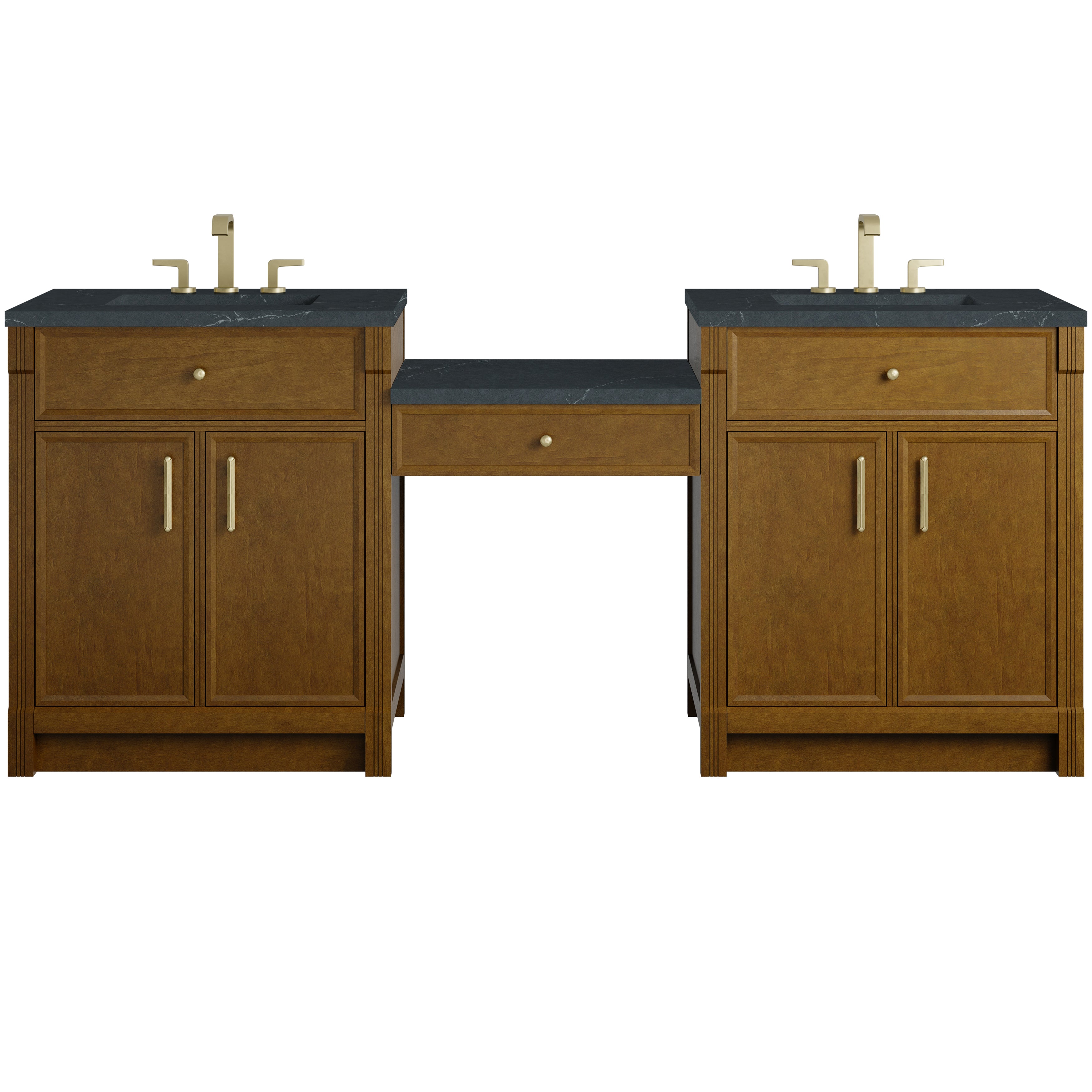 James Martin Bellshire 84" Dual Vanity Set with 24" Make-Up Counter - Honey Oak