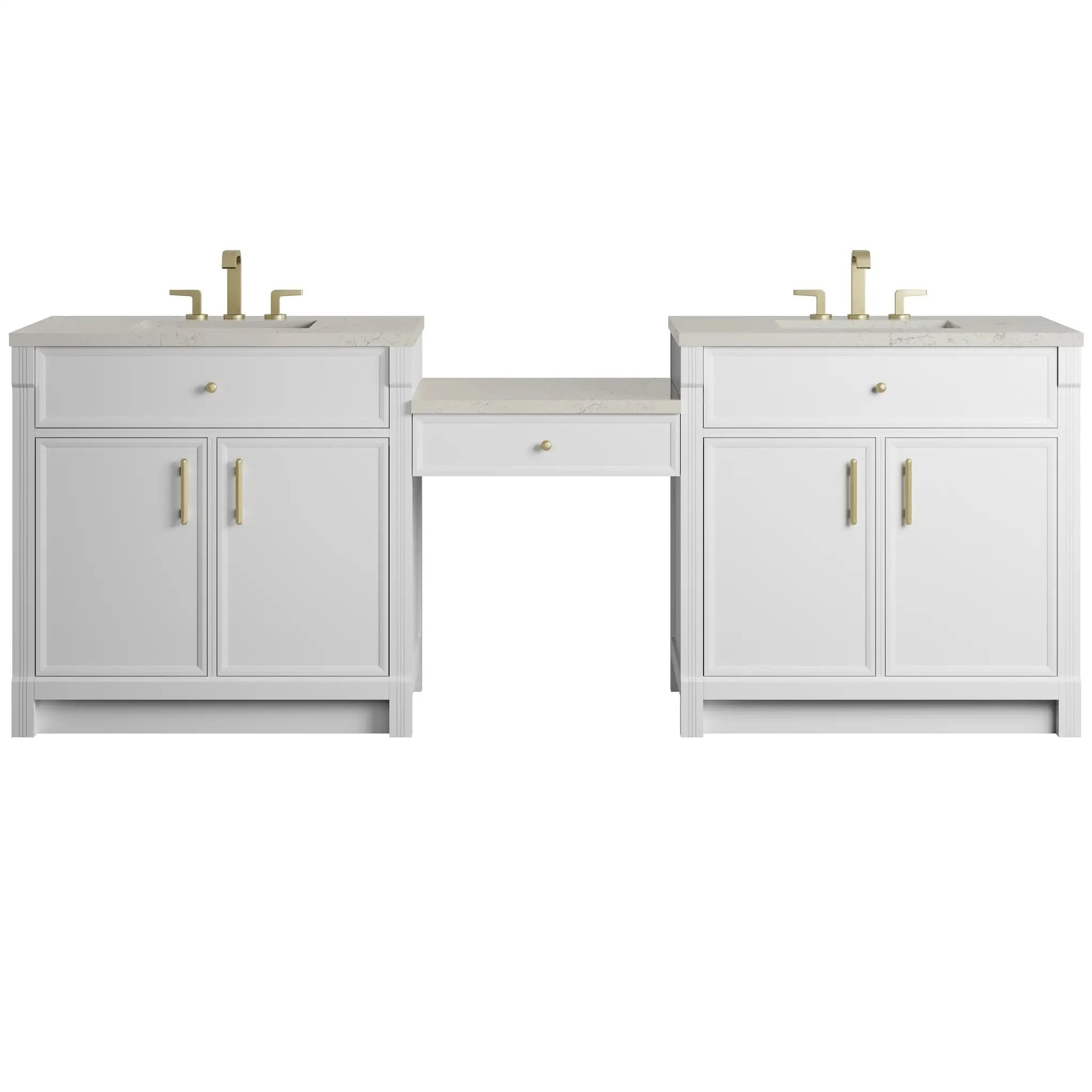 James Martin Bellshire 96" Dual Vanity Set with 24" Make-Up Counter - Bright White by James Martin Vanities