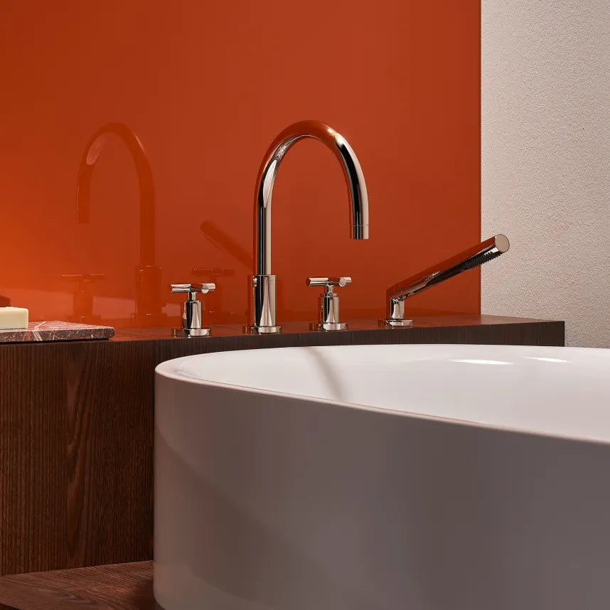 chrome deck mounted tub mixer