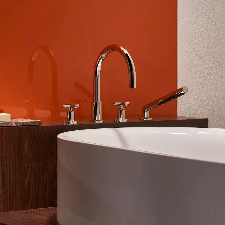 chrome deck mounted tub mixer
