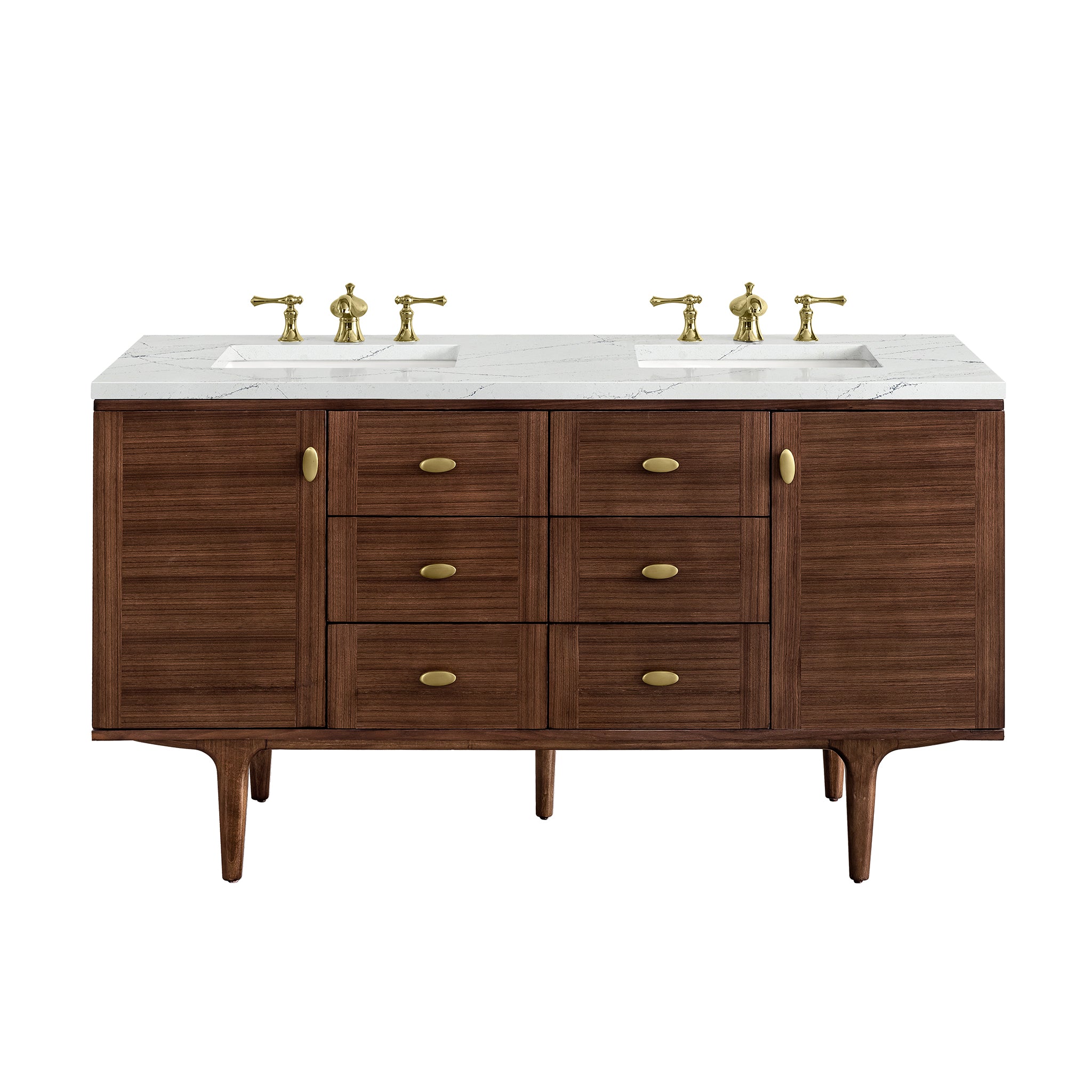 James Martin Amberly 60" Double Vanity Set - Mid-Century Walnut by James Martin Vanities