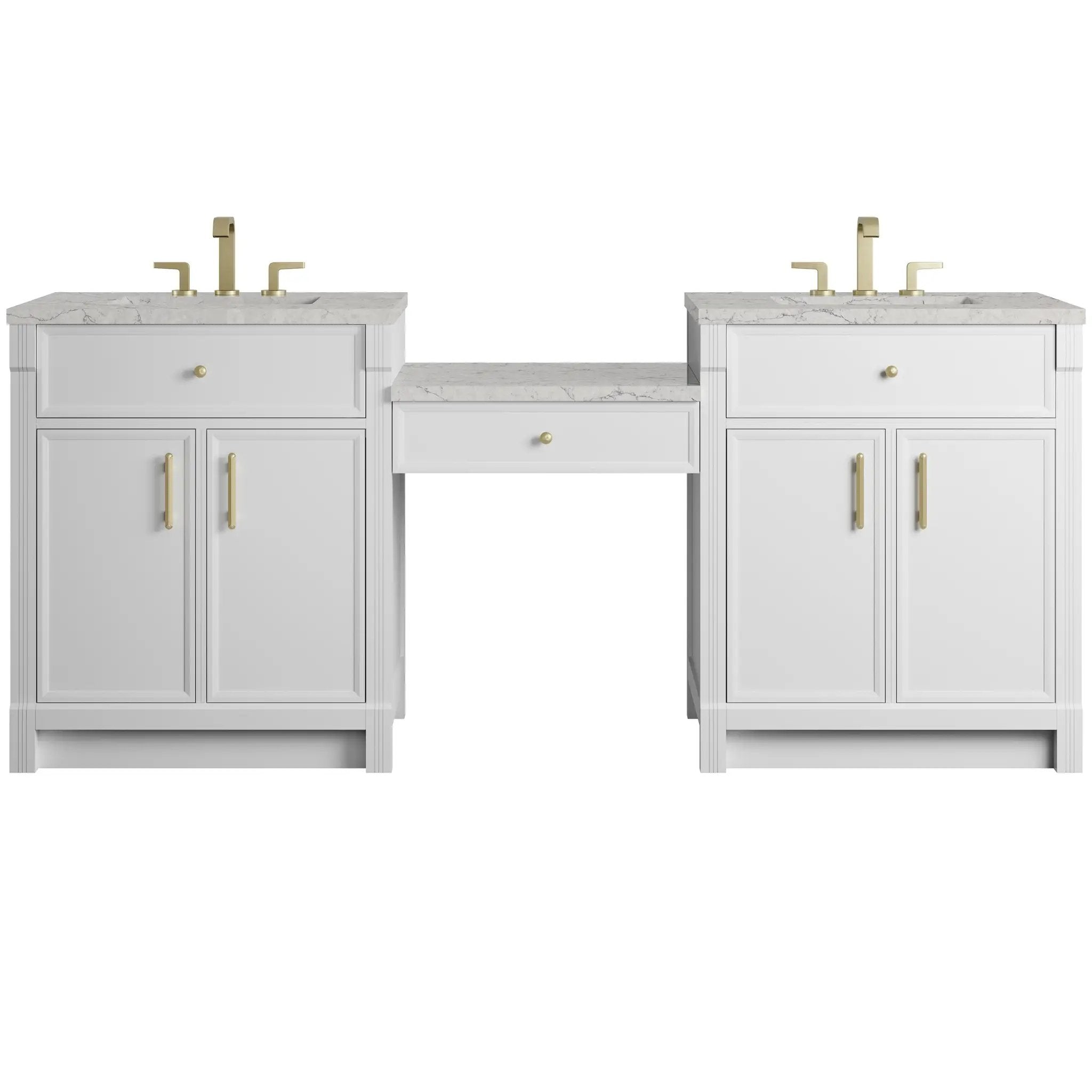 James Martin Bellshire 84" Dual Vanity Set with 24" Make-Up Counter - Bright White by James Martin Vanities