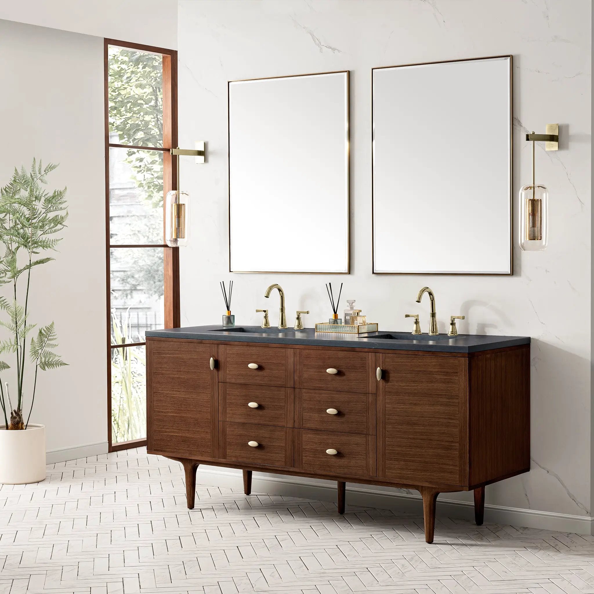 mid-century walnut vanity