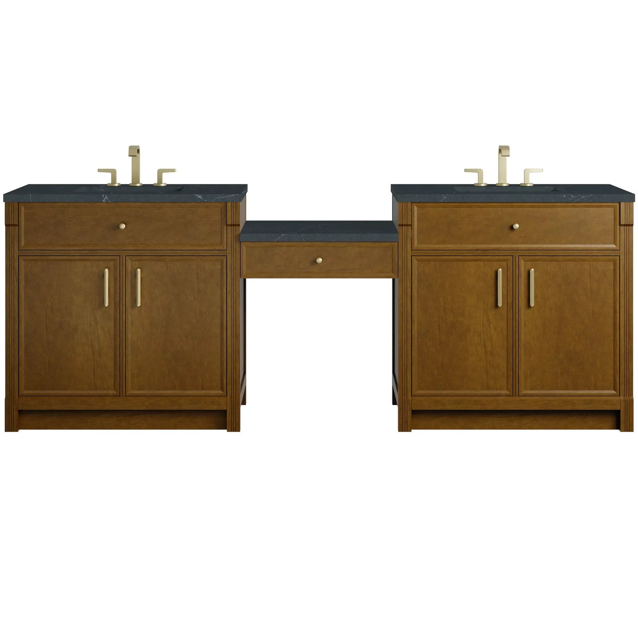 James Martin Bellshire 96" Dual Vanity Set with 24" Make-Up Counter - Honey Oak by James Martin Vanities