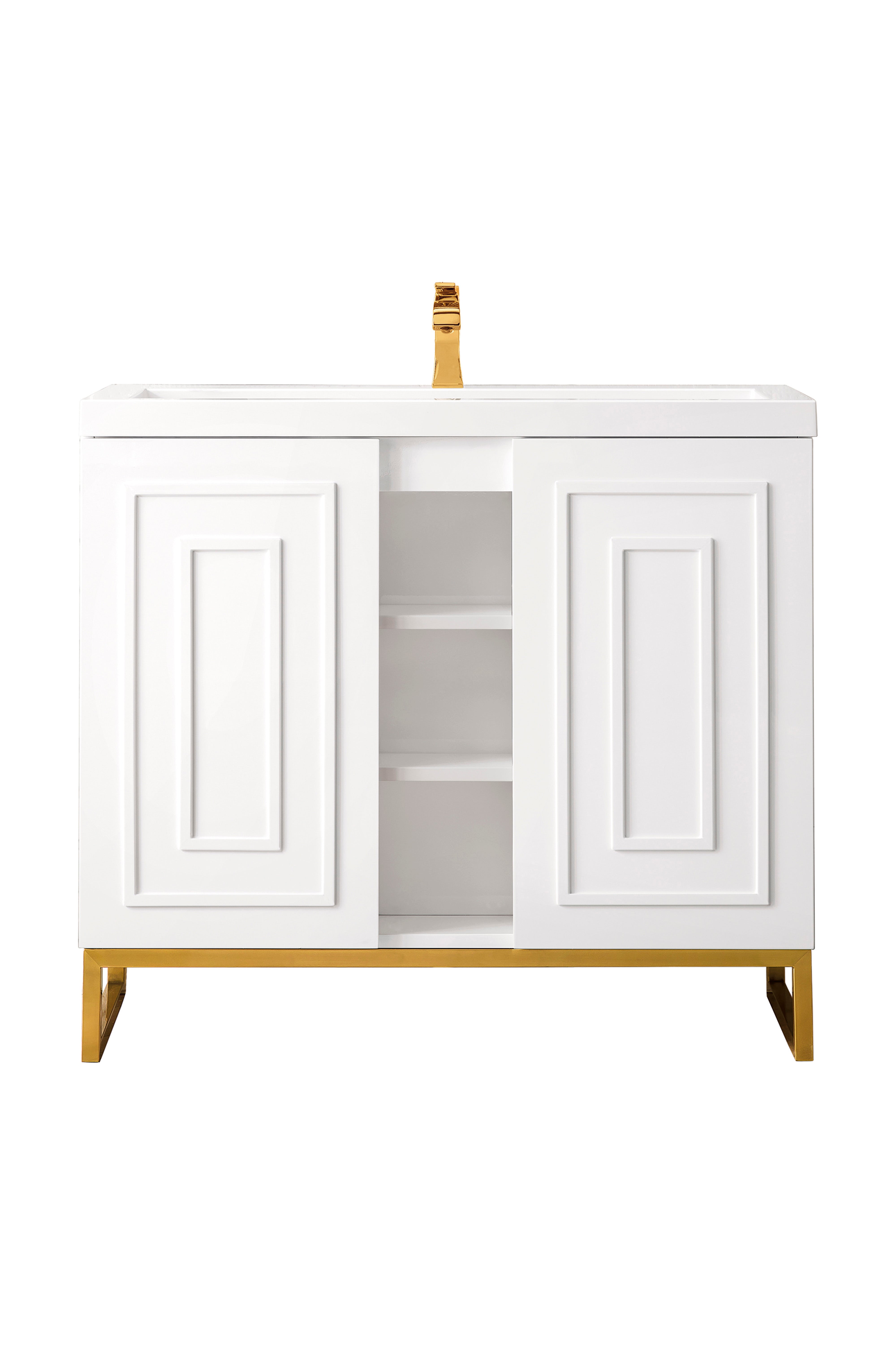 James Martin Vanities Alicante 39.5" Single Vanity With Radiant Gold Base and White Glossy Composite Stone Top