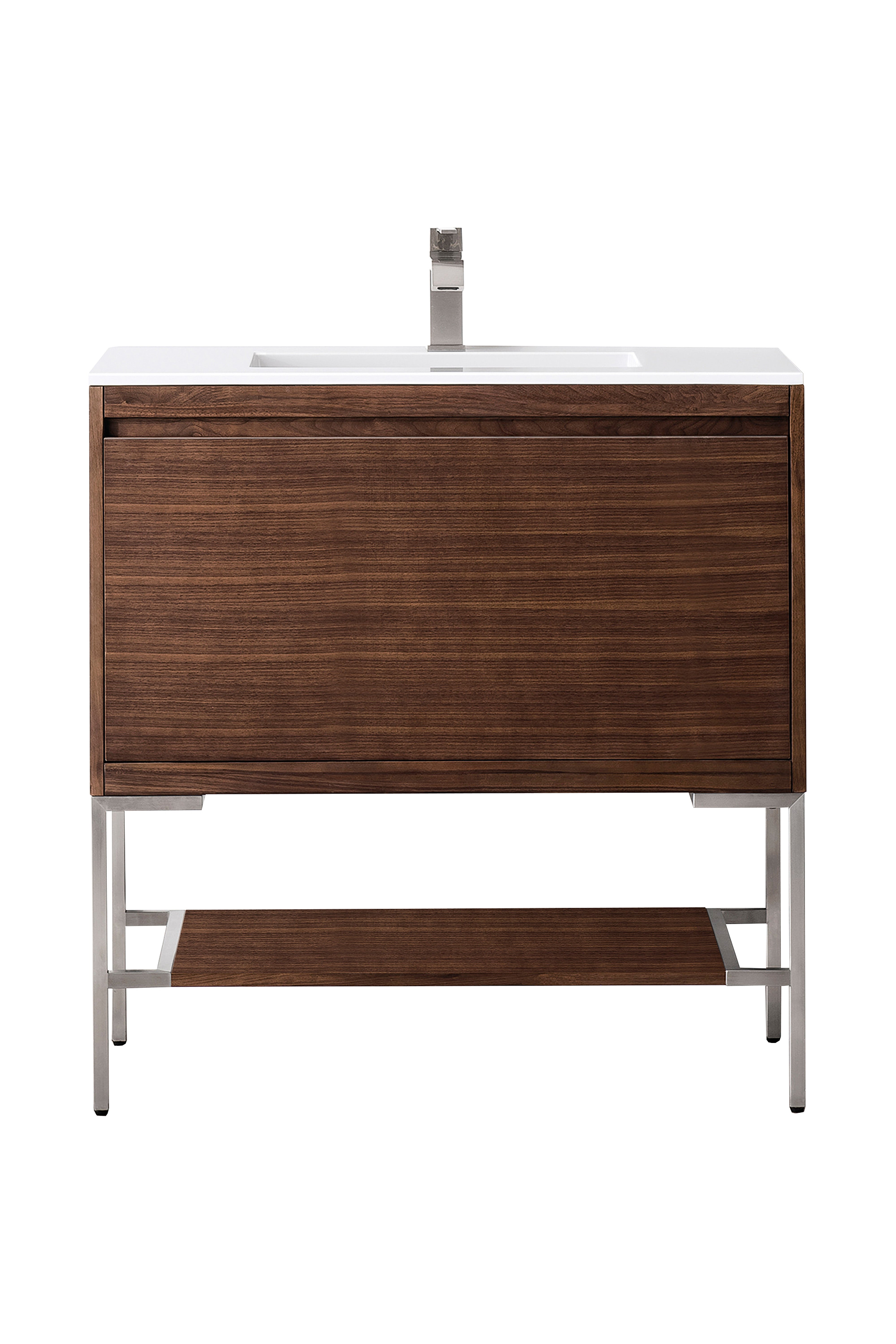James Martin Vanities Mantova 35.4" Single Vanity - Mid-Century Walnut - Brushed Nickel Base
