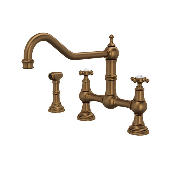 Rohl Edwardian Extended Spout Bridge Kitchen Faucet with Side Spray