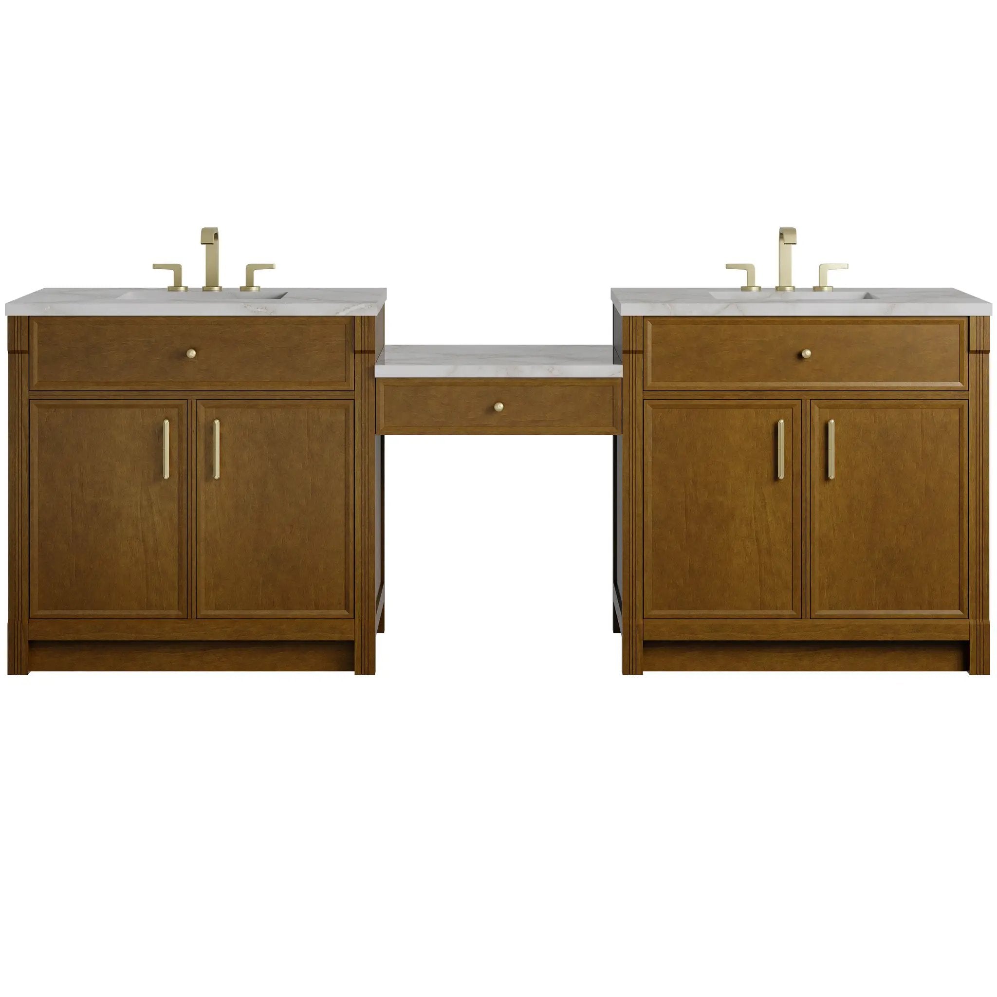 James Martin Bellshire 96" Dual Vanity Set with 24" Make-Up Counter - Honey Oak by James Martin Vanities