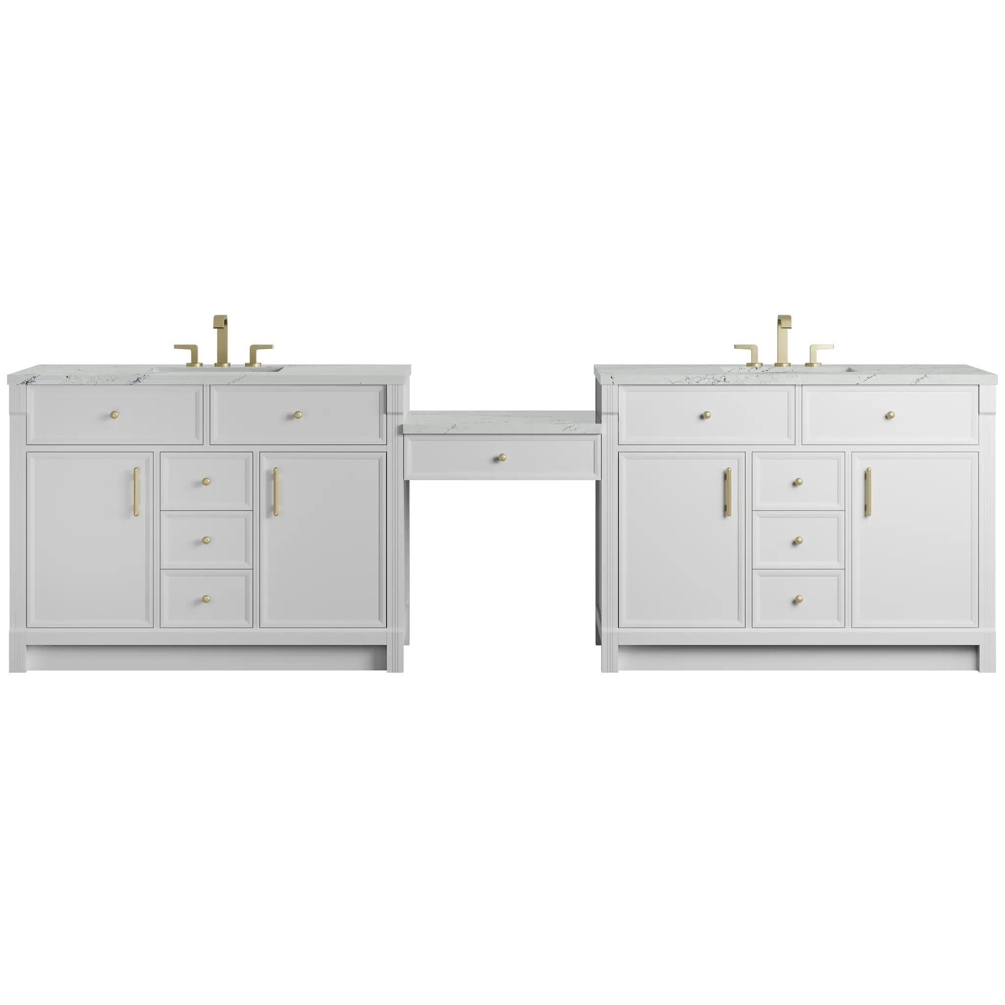 James Martin Bellshire 120" Dual Vanity Set with 24" Make-Up Counter - Bright White by James Martin Vanities
