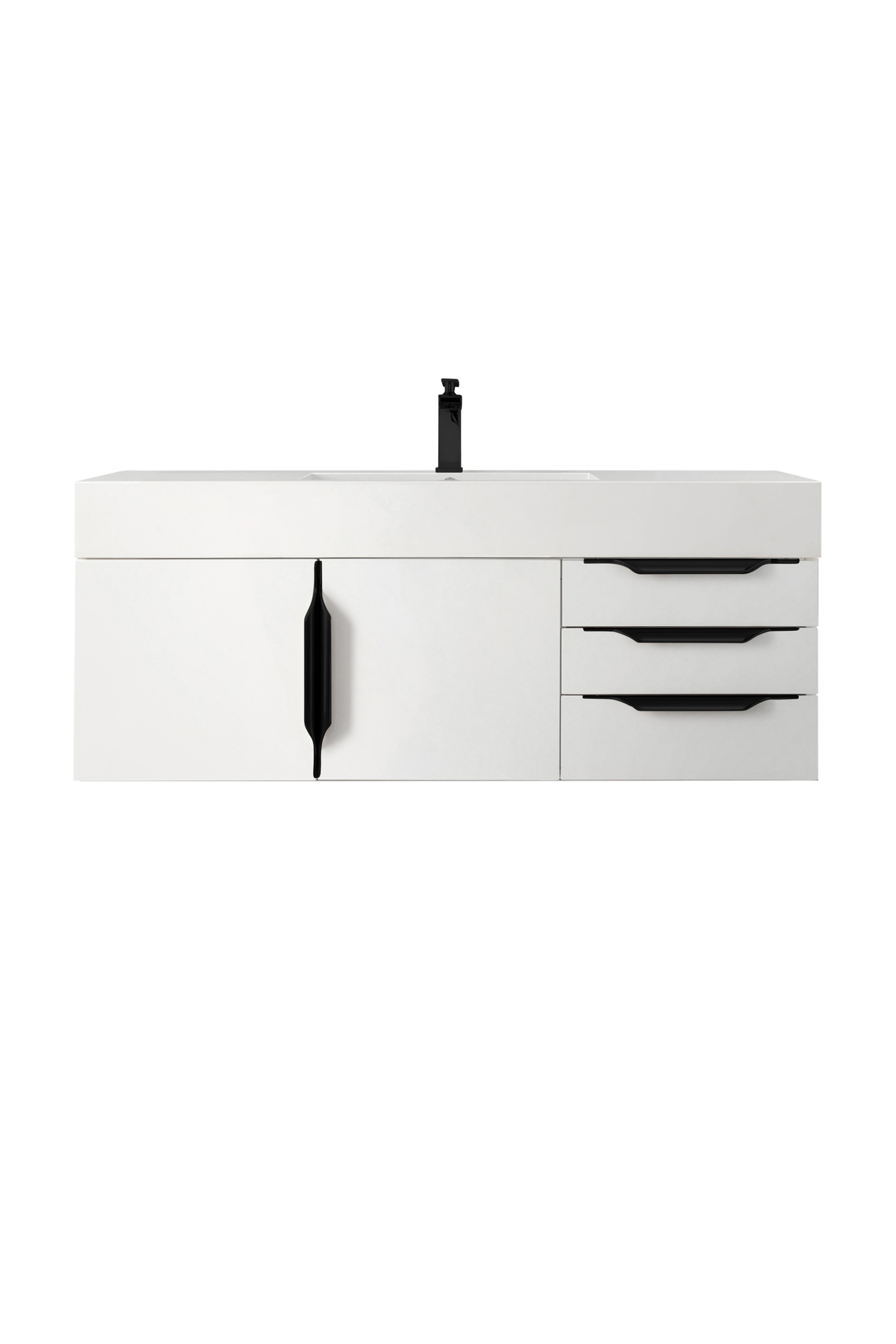 James Martin Vanities Columbia 48" Single Wall Mount Vanity With Matte Black Base and Glossy White Composite Stone Top