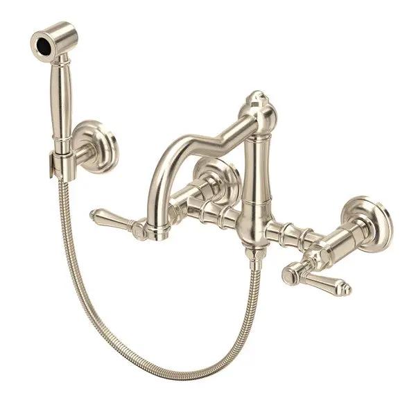 Rohl Acqui Wall Mount Bridge Kitchen Faucet with Sidespray and Column Spout by Rohl
