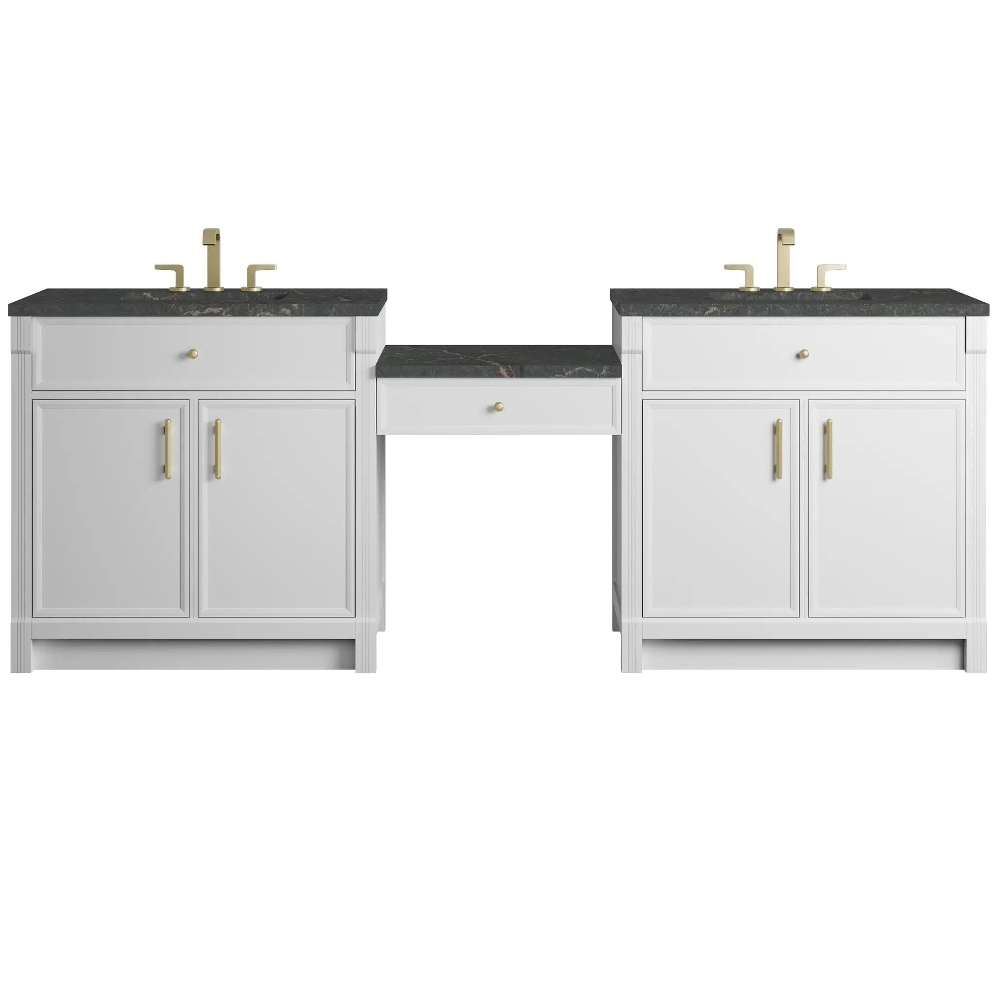 James Martin Bellshire 96" Dual Vanity Set with 24" Make-Up Counter - Bright White by James Martin Vanities