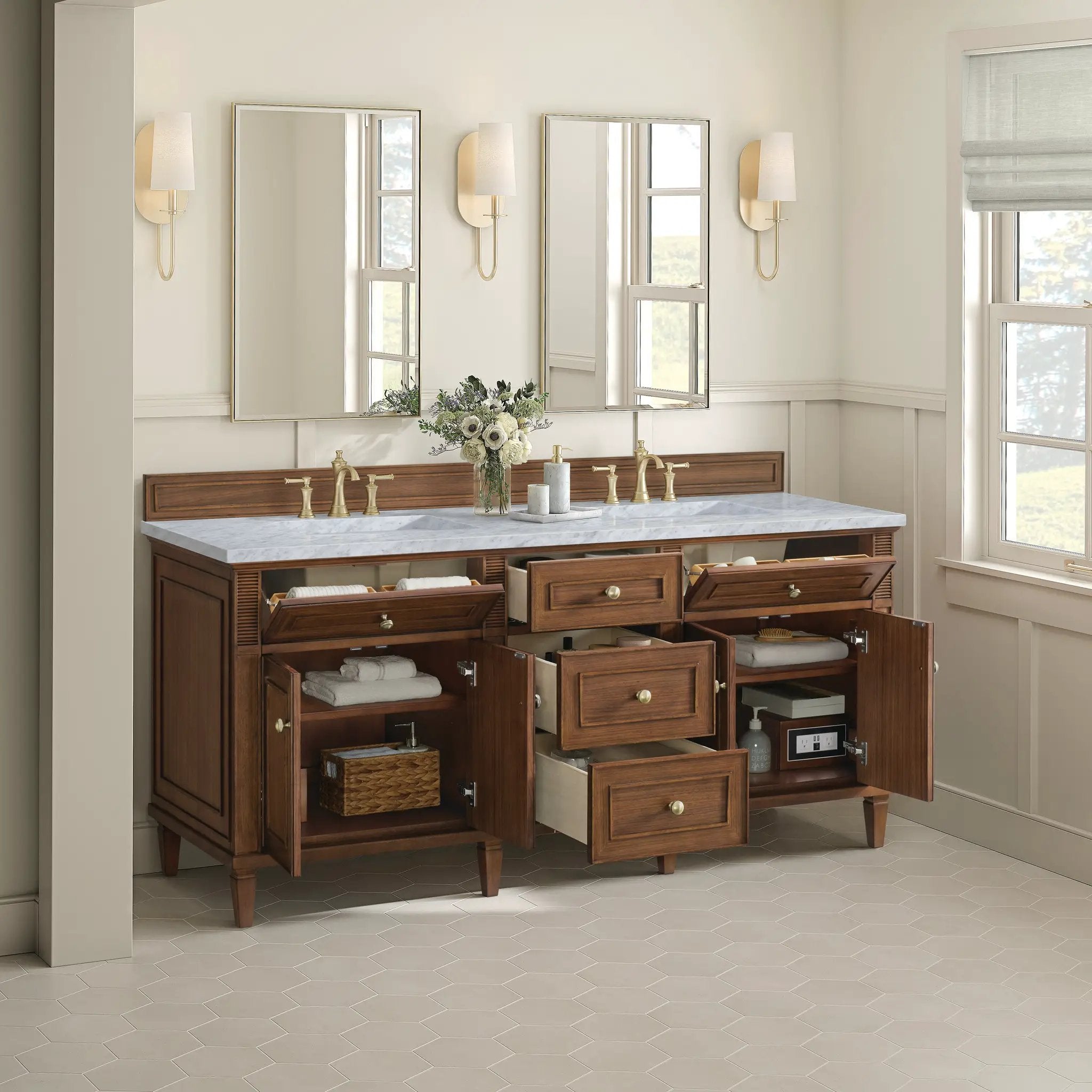 mid-century walnut vanity