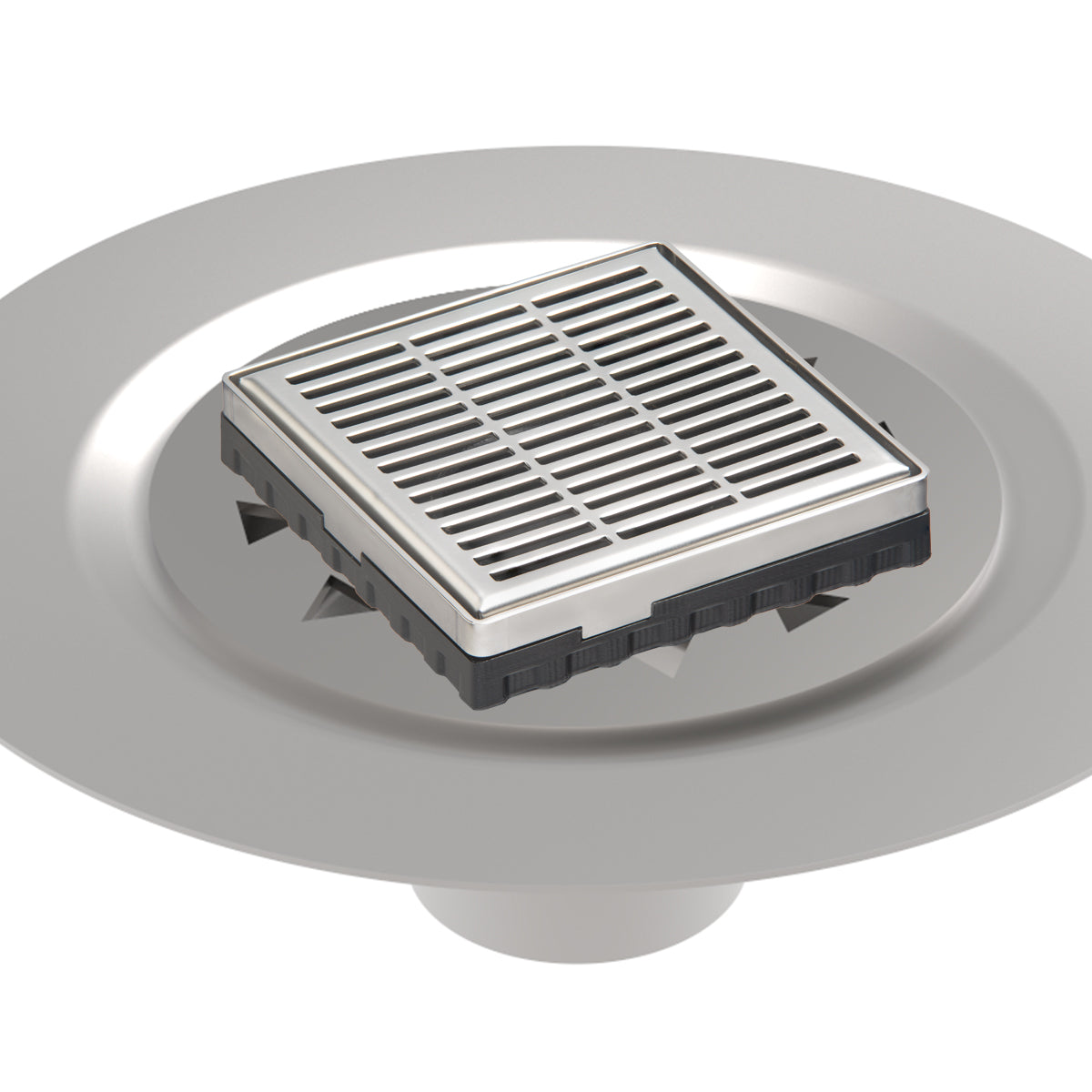 Infinity Drain 4" x 4" LND 4 Slotted Pattern Complete Kit with Stainless Steel Bonded Flange, 2" No Hub Outlet