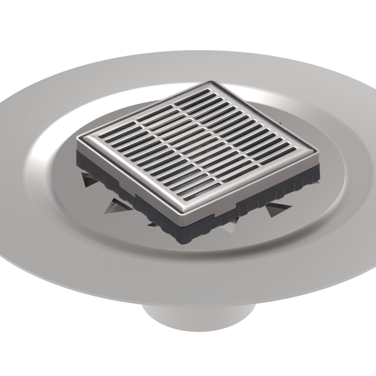 Infinity Drain 4" x 4" LND 4 Slotted Pattern Complete Kit with Stainless Steel Bonded Flange, 2" No Hub Outlet