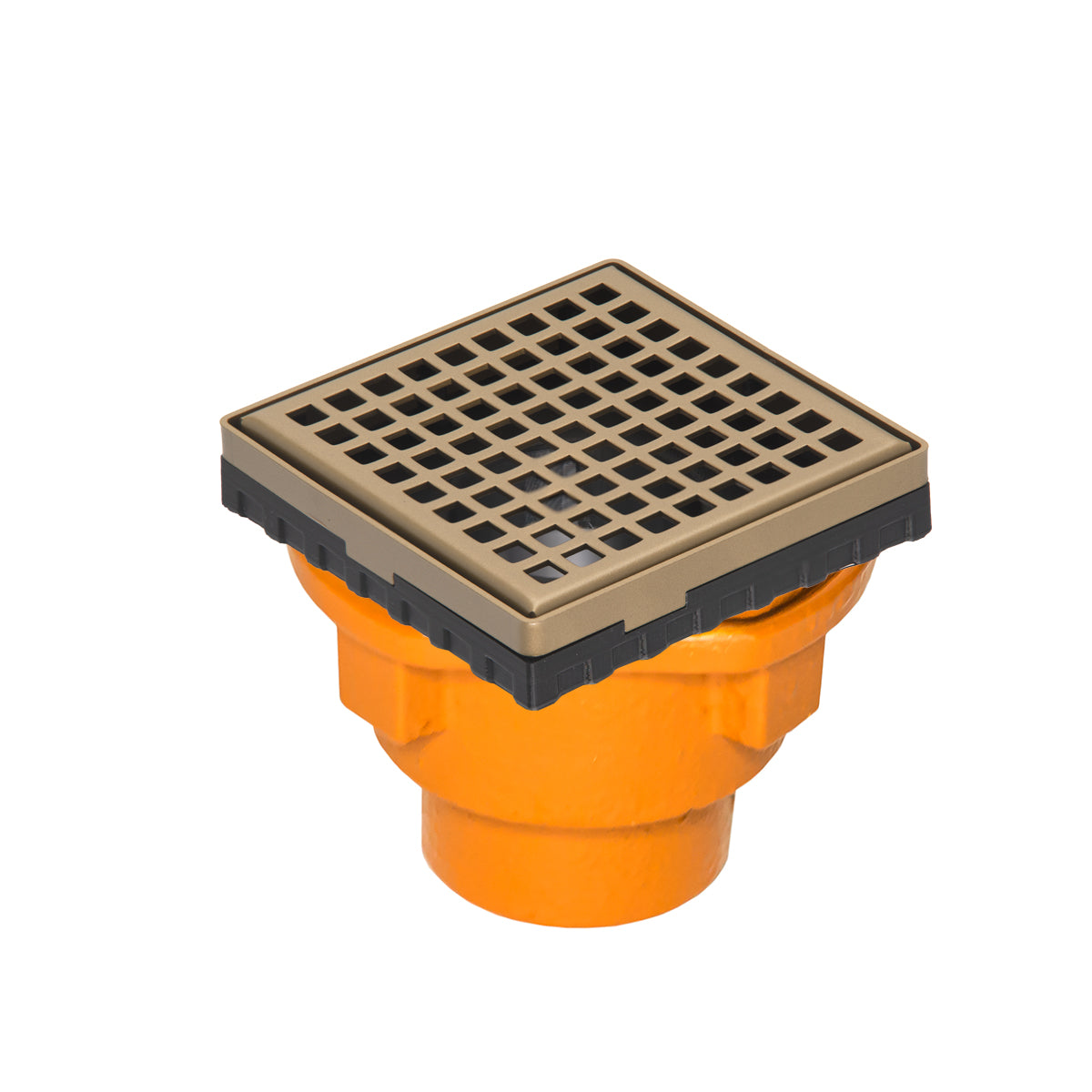 Infinity Drain 4" x 4" LQD 4 Squares Pattern Complete Kit with Cast Iron Drain Body, 2" Outlet