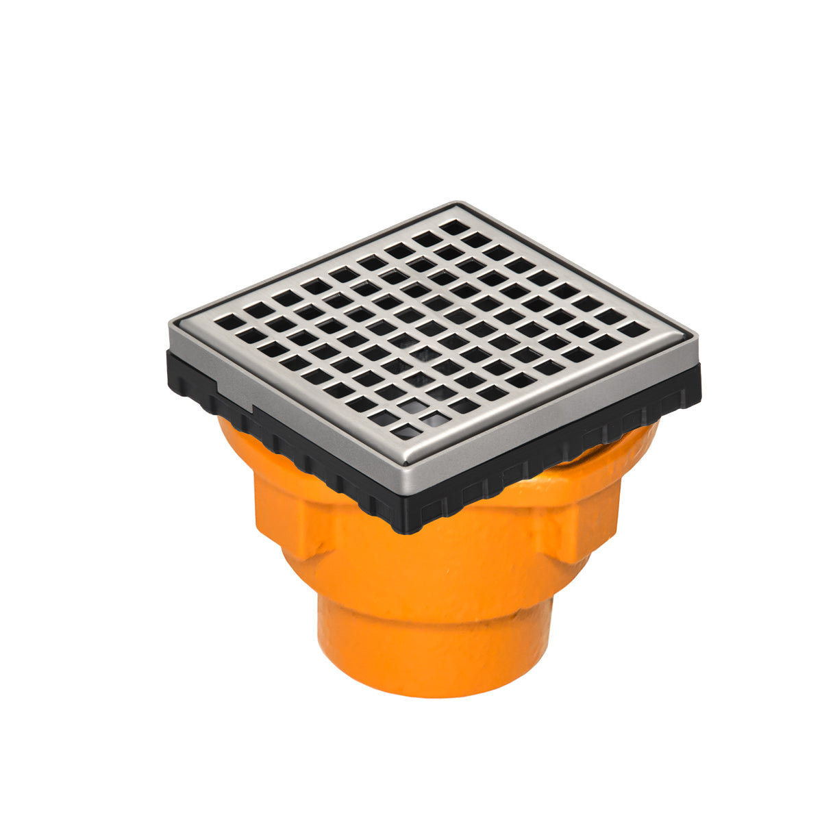 Infinity Drain 4" x 4" LQD 4 Squares Pattern Complete Kit with Cast Iron Drain Body, 2" Outlet