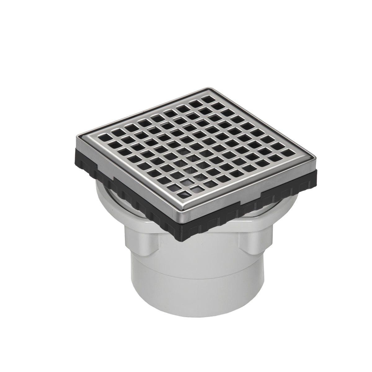 Infinity Drain 4" x 4" LQD 4 Squares Pattern Complete Kit with PVC Drain Body, 2" Outlet