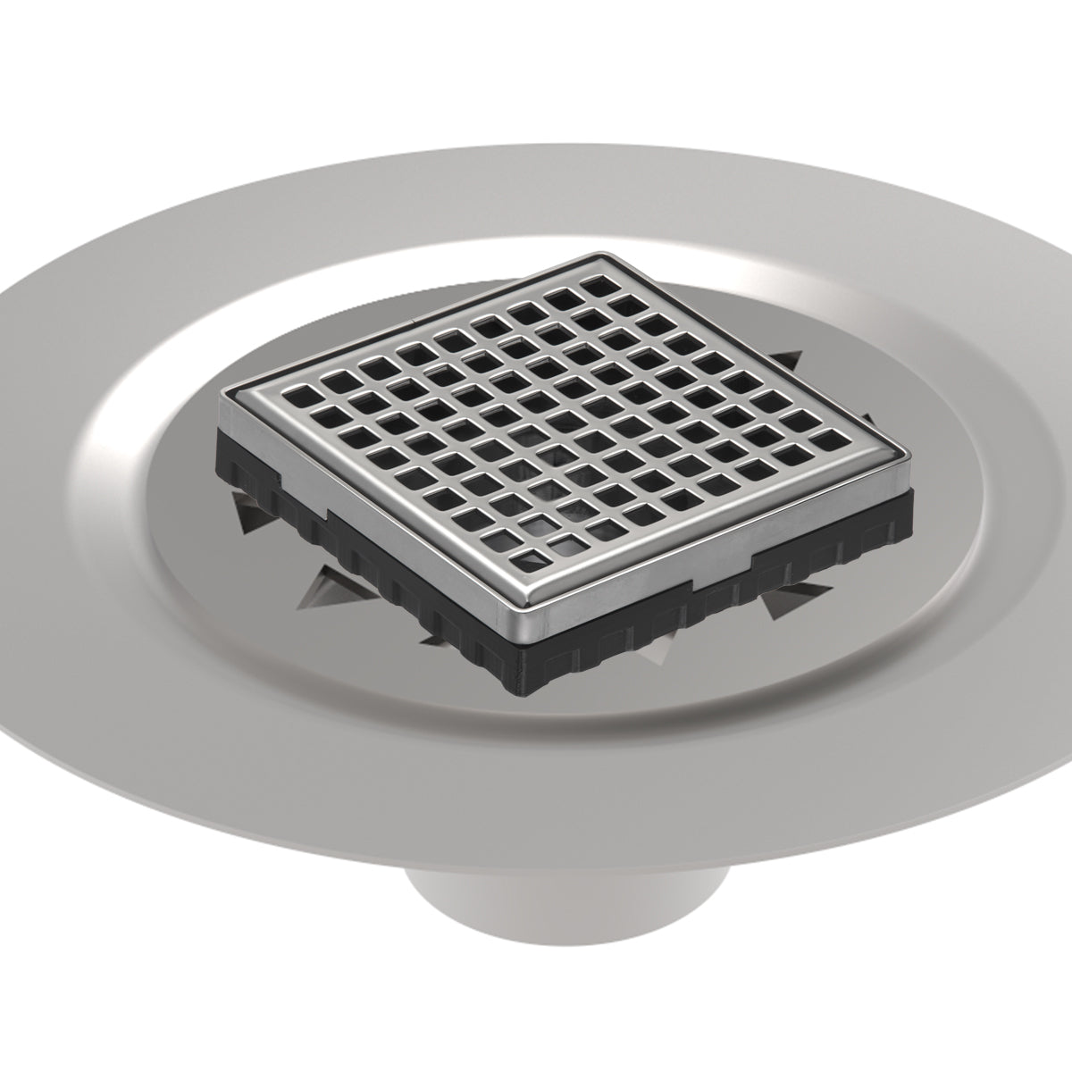 Infinity Drain 4" x 4" LQD 4 Squares Pattern Complete Kit with Stainless Steel Bonded Flange, 2" No Hub Outlet