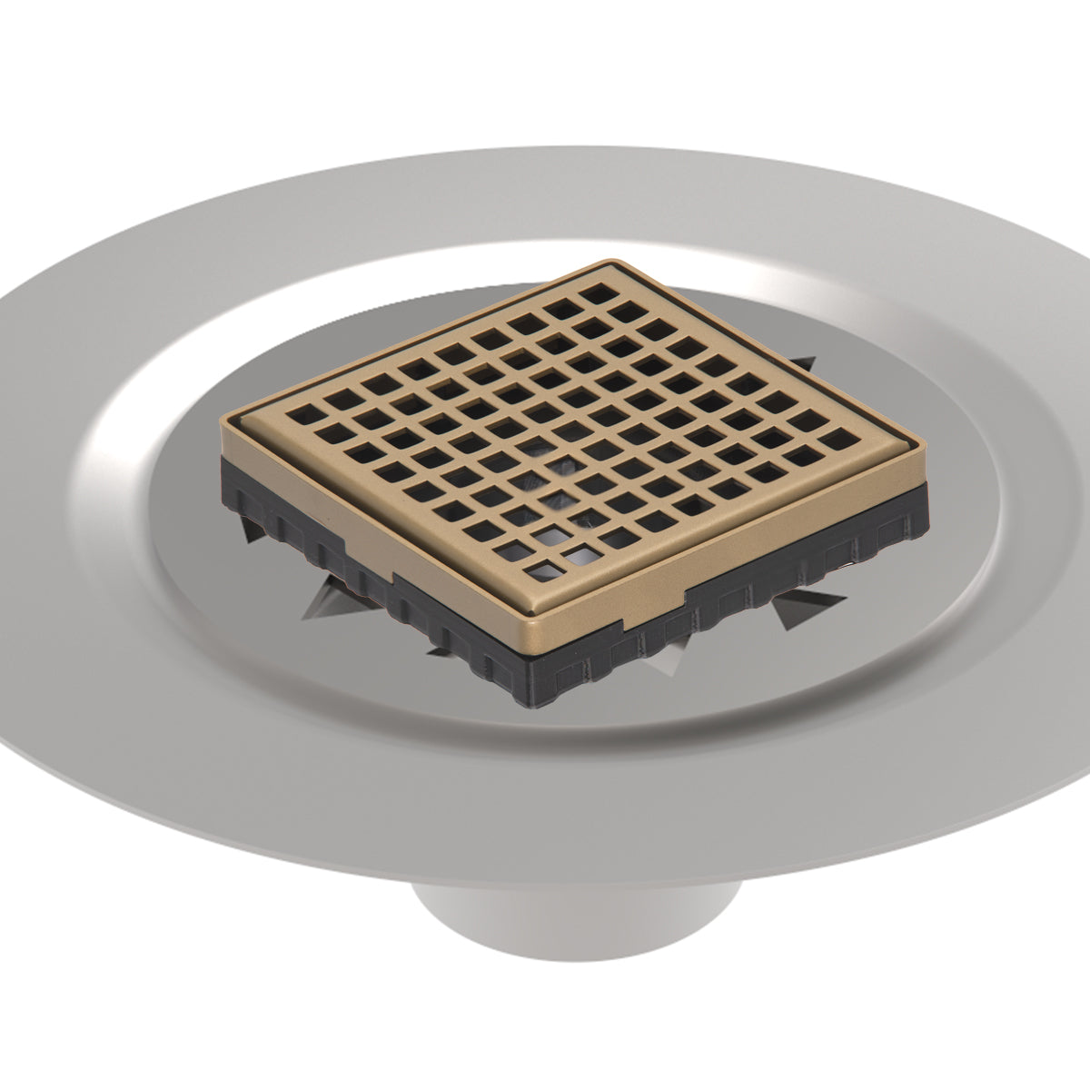 Infinity Drain 4" x 4" LQD 4 Squares Pattern Complete Kit with Stainless Steel Bonded Flange, 2" No Hub Outlet