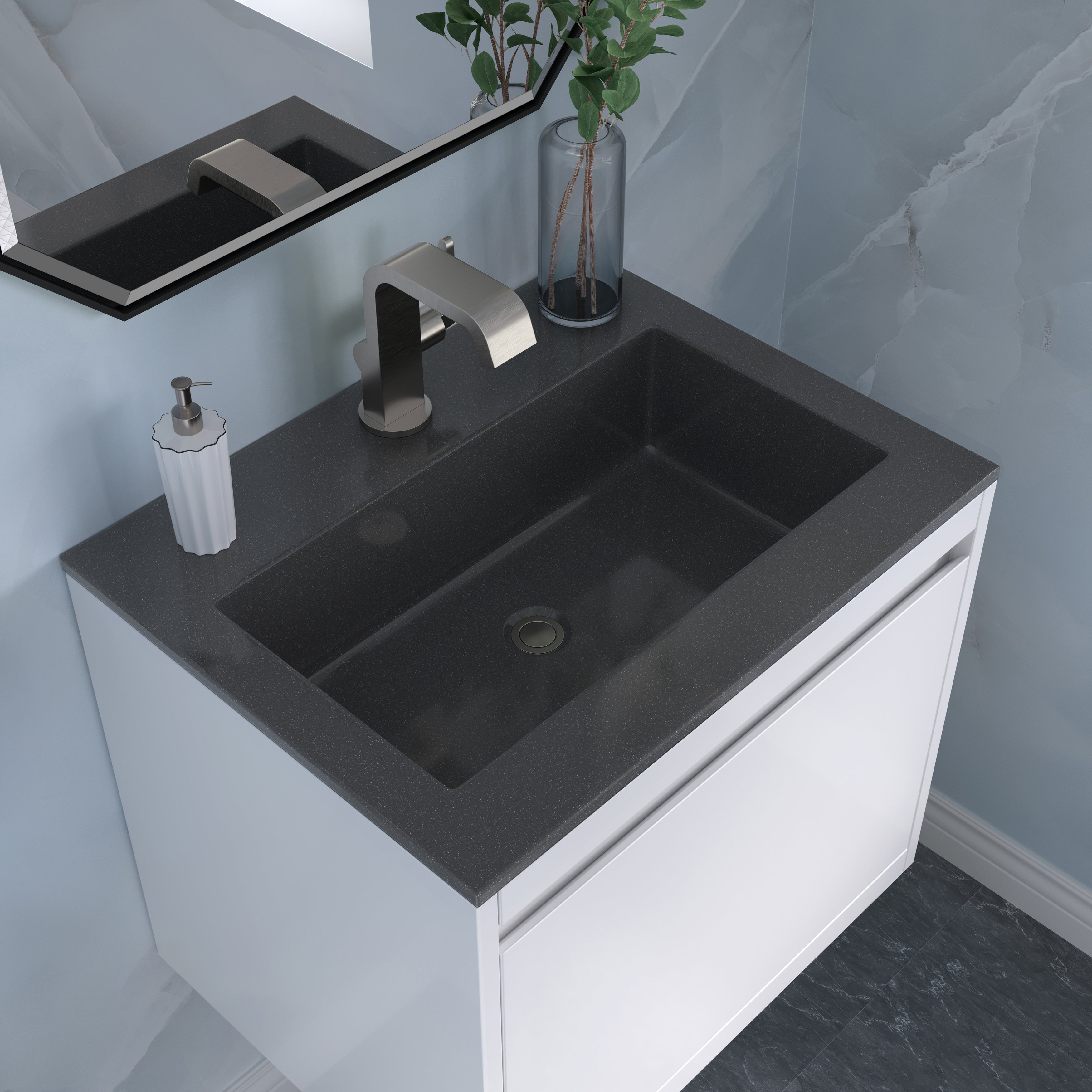 charcoal black composite stone top vanity