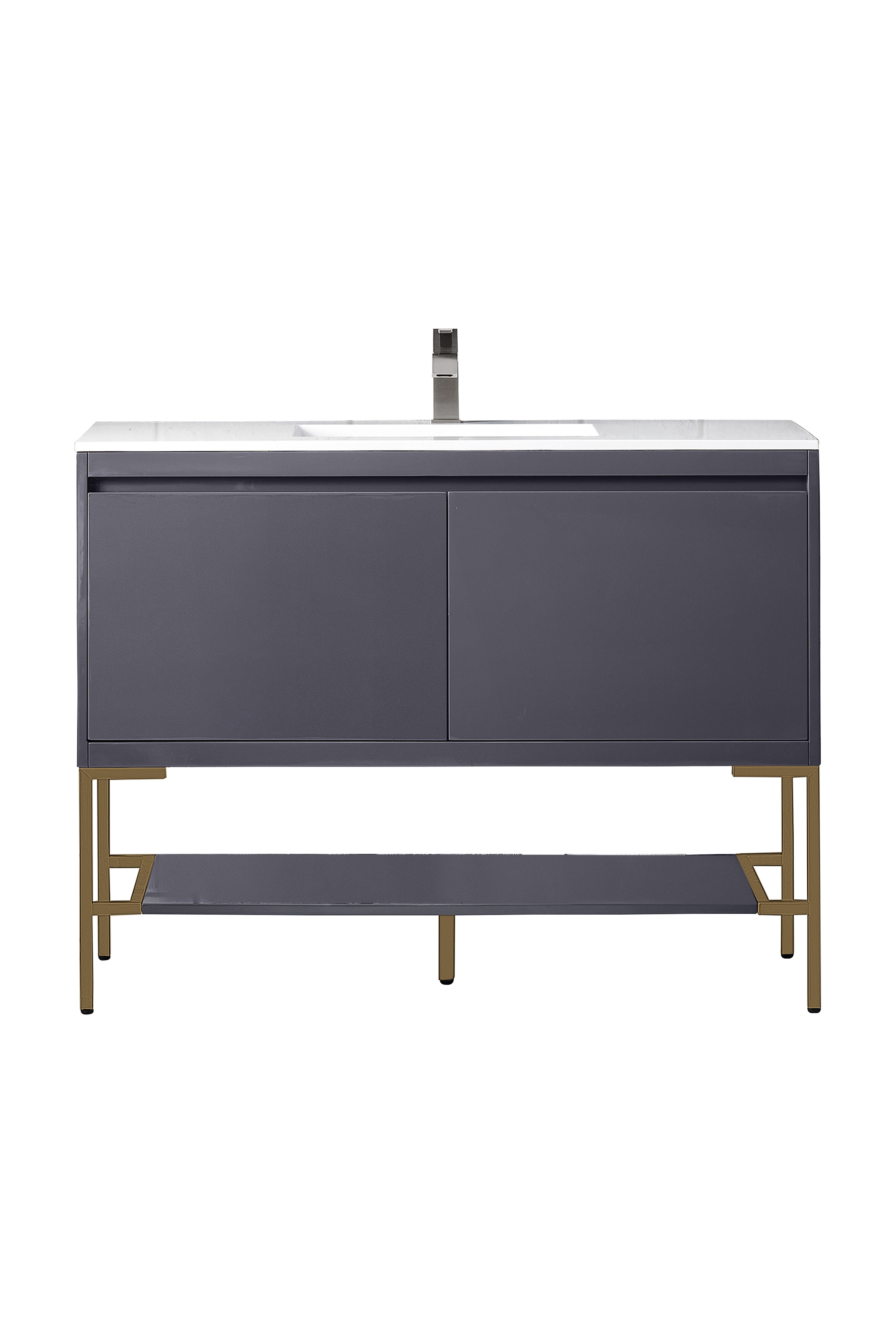 James Martin Vanities Milan 47.3" Single Vanity Cabinet, Modern Grey Glossy, Radiant Gold