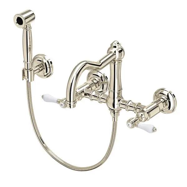 Rohl Acqui Wall Mount Bridge Kitchen Faucet with Sidespray and Column Spout by Rohl