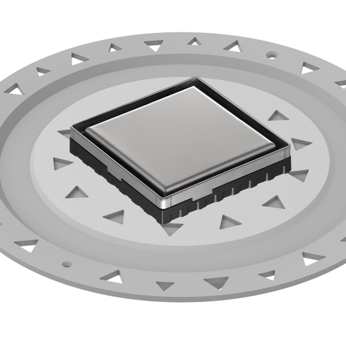 Infinity Drain 4" x 4" LSD 4 Solid Style Complete Kit with PVC Bonded Flange, 2", 3" and 4" Outlet