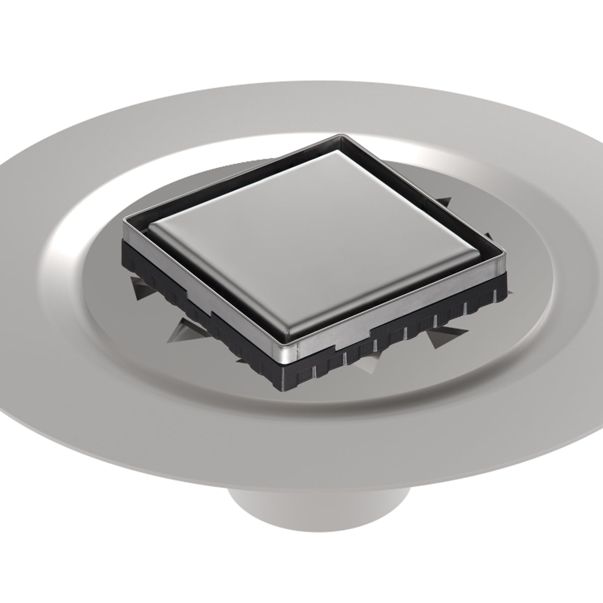 Infinity Drain 4" x 4" LSD 4 Solid Style Complete Kit with Stainless Steel Bonded Flange, 2" No Hub Outlet