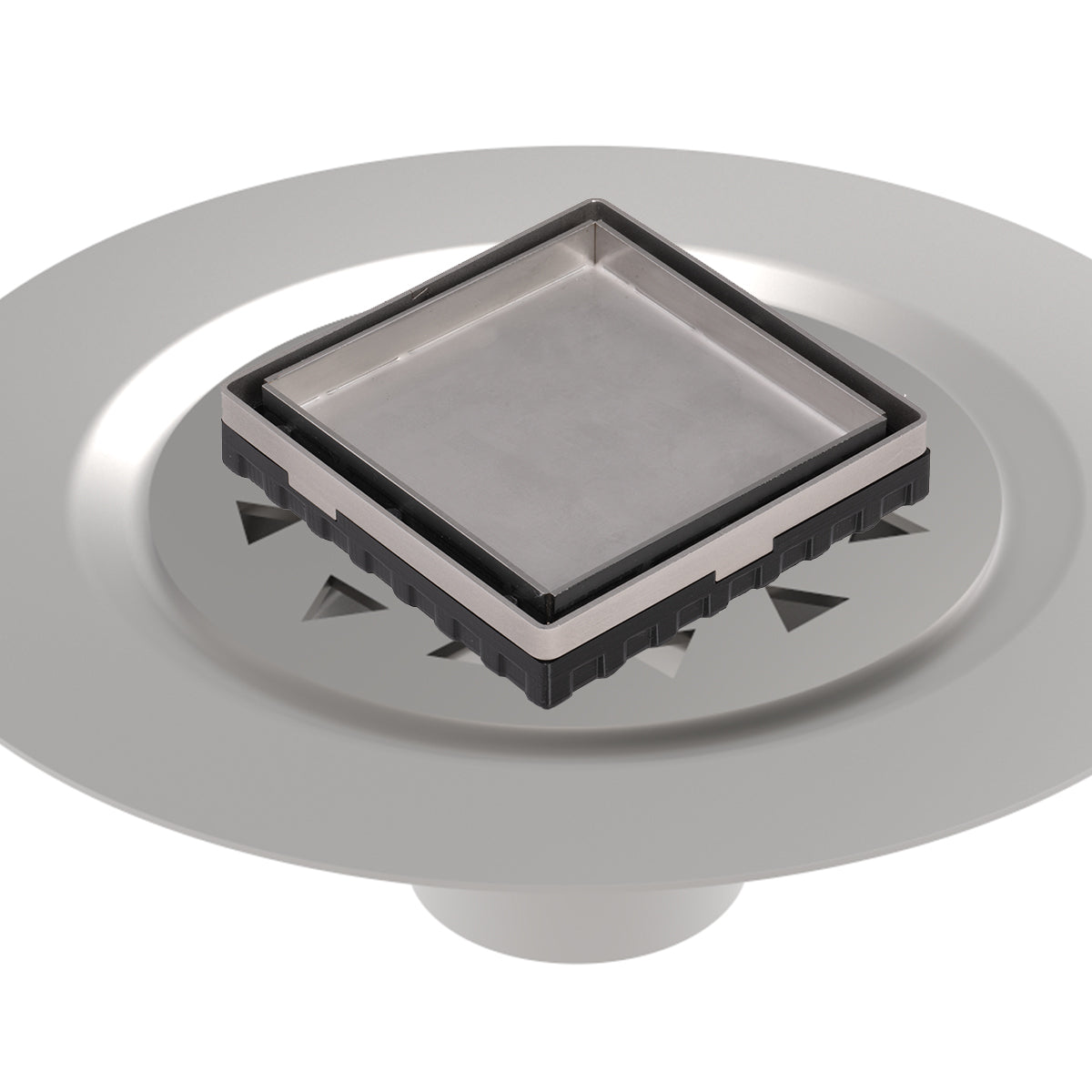 Infinity Drain 4" x 4" LTD 4 Tile Insert Complete Kit with Stainless Steel Bonded Flange, 2" No Hub Outlet