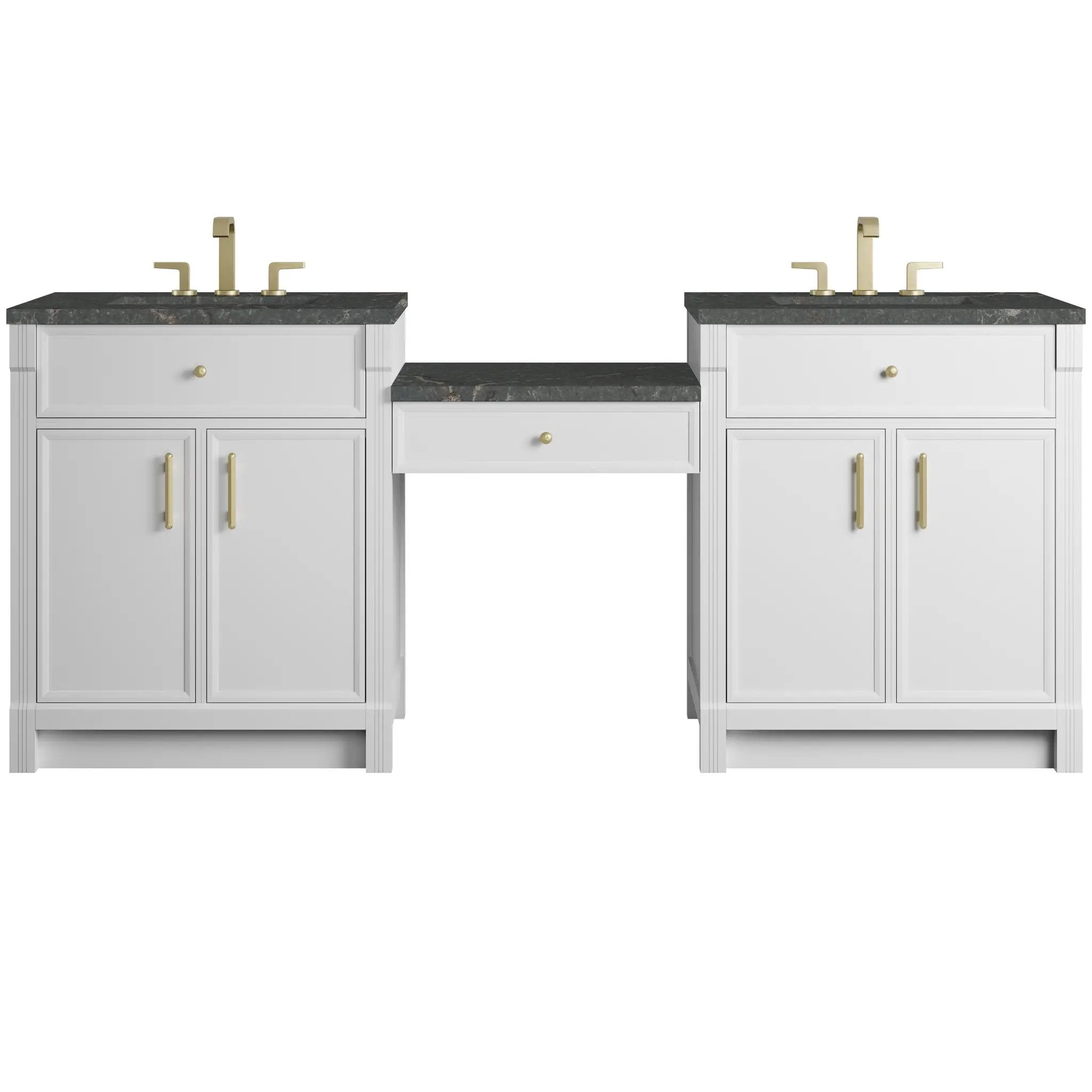 James Martin Bellshire 84" Dual Vanity Set with 24" Make-Up Counter - Bright White by James Martin Vanities