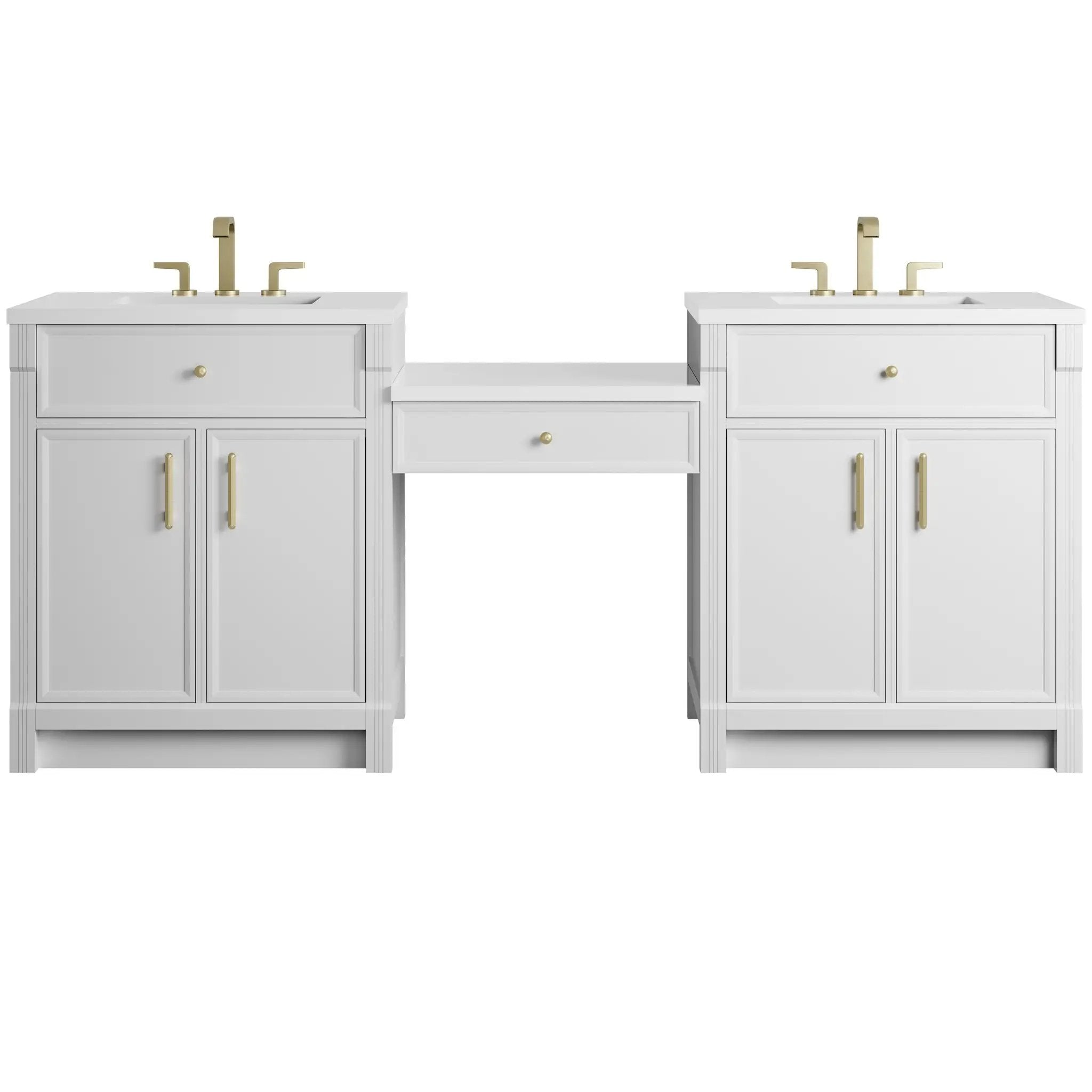 James Martin Bellshire 84" Dual Vanity Set with 24" Make-Up Counter - Bright White by James Martin Vanities