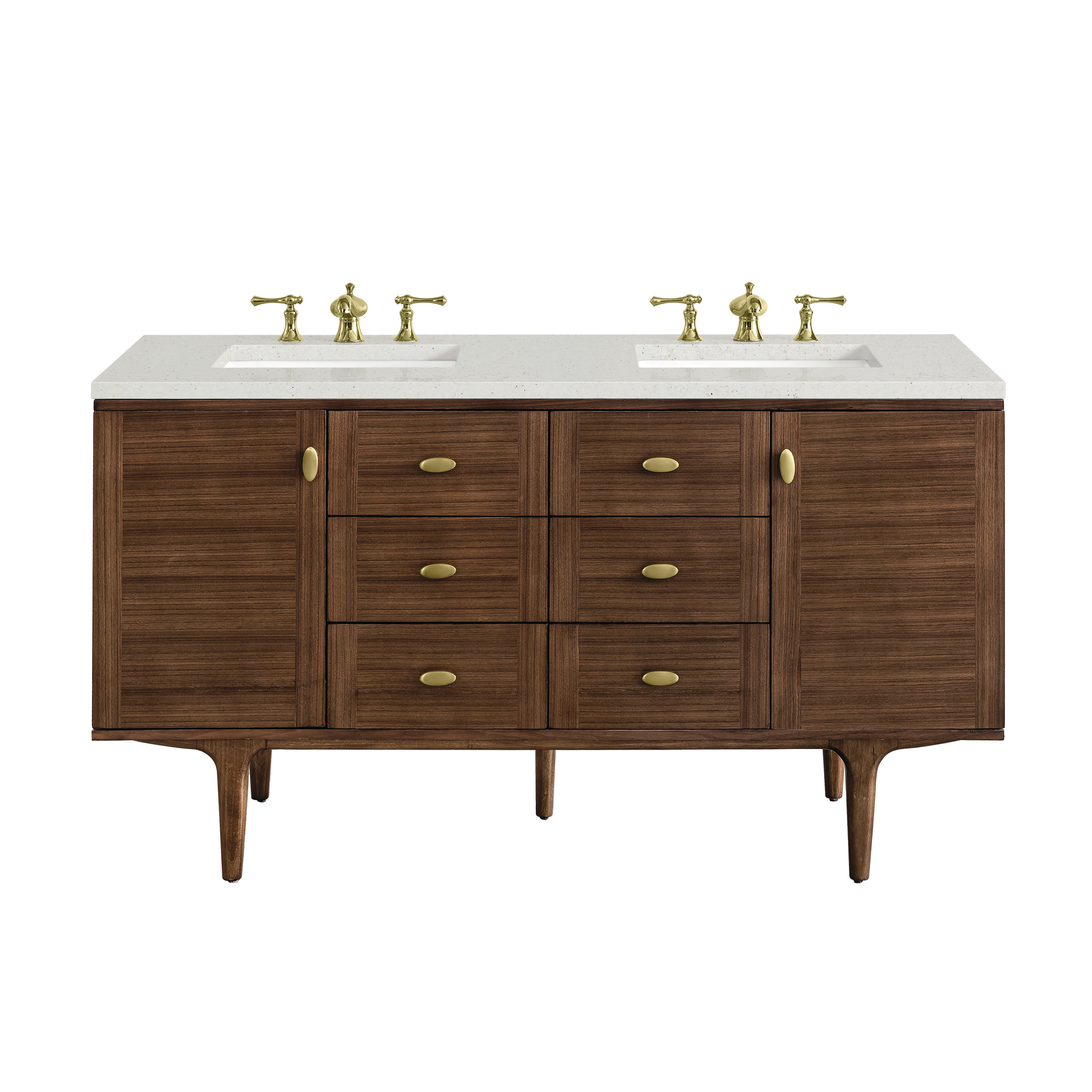 James Martin Amberly 60" Double Vanity Set - Mid-Century Walnut