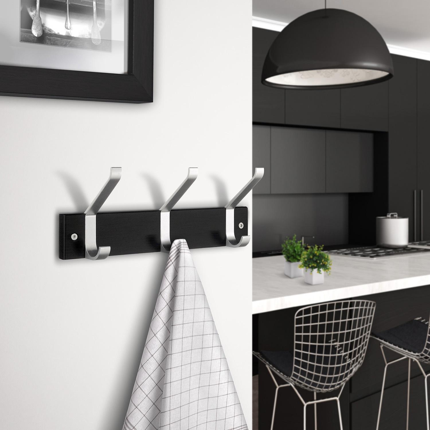 black wood/satin aluminium coat and hat rack