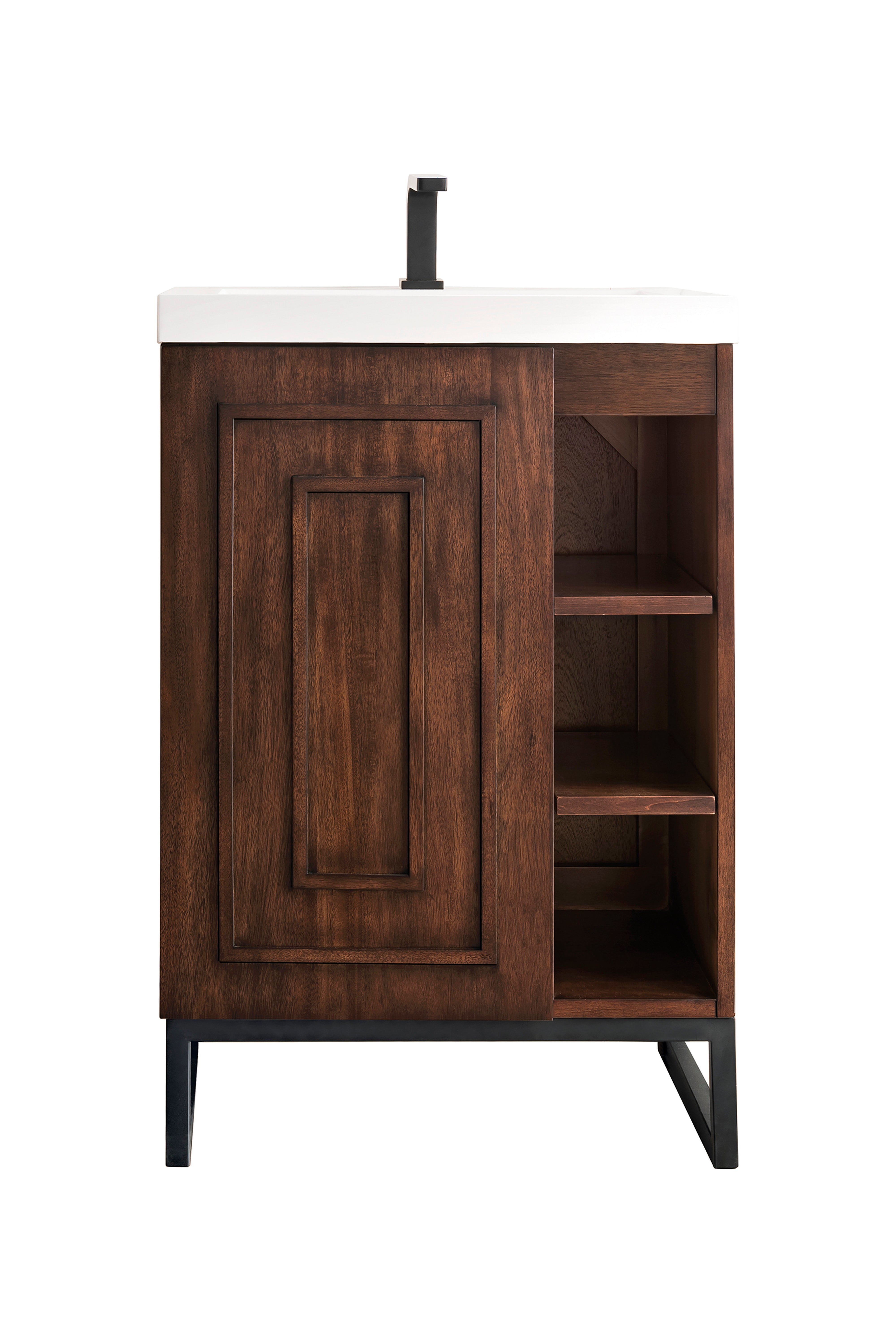 James Martin Alicante 24" Single Vanity - Mid-Century Acacia with White Glossy Composite Stone Top by James Martin Vanities