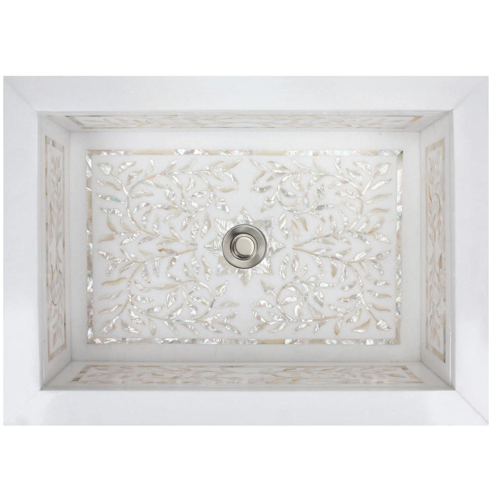 Linkasink Floral Mother of Pearl Inlay Drop In Sink 22" - White Marble