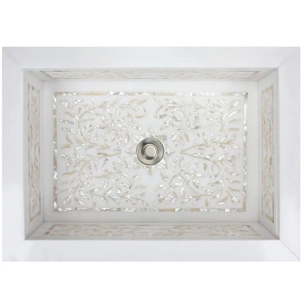 Linkasink Floral Mother of Pearl Inlay Drop In Sink 22" - White Marble by Linkasink