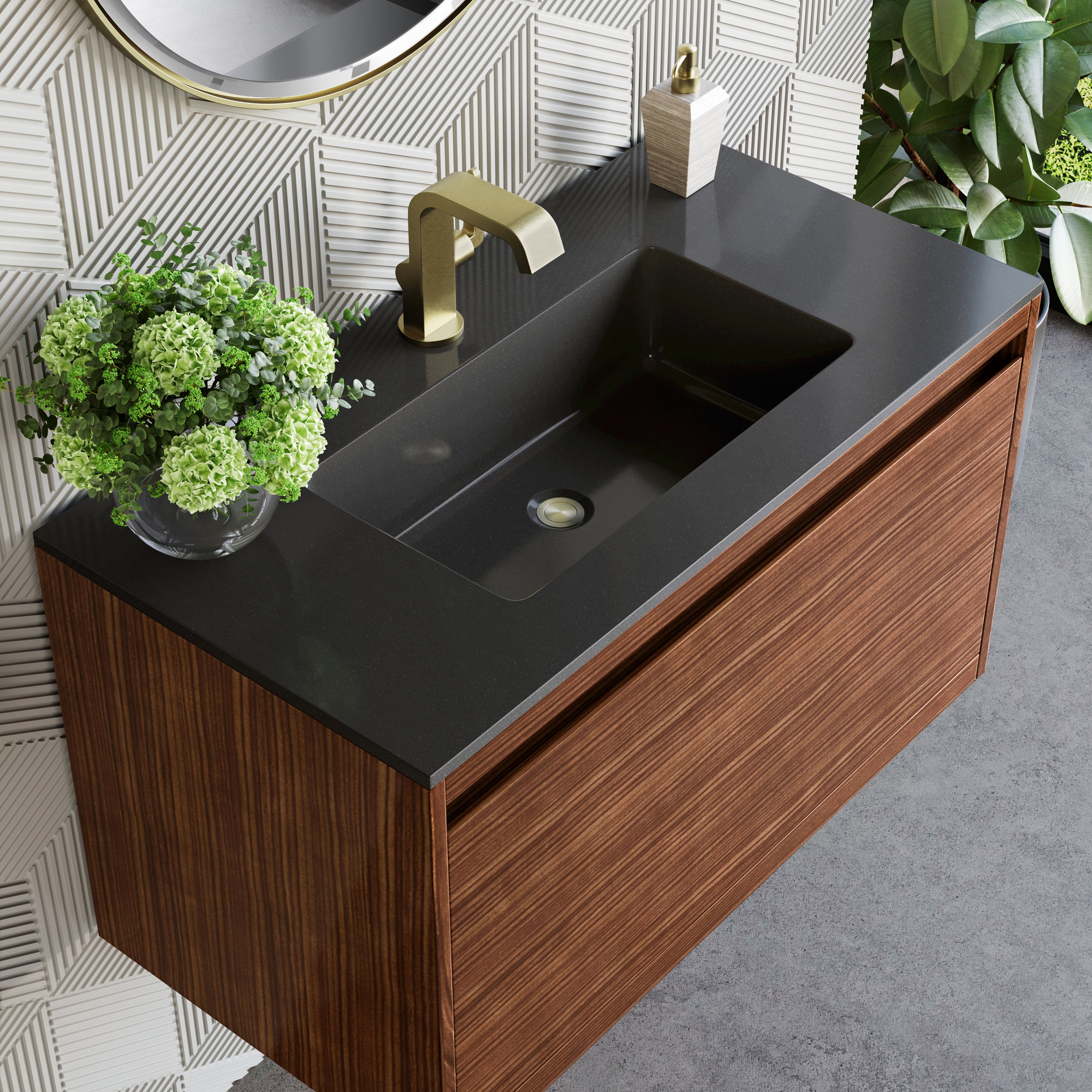 charcoal black composite stone top vanity