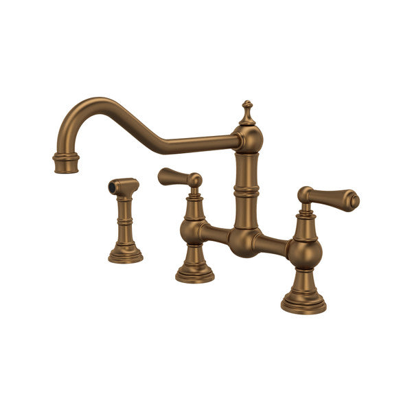 Rohl Edwardian Extended Spout Bridge Kitchen Faucet with Side Spray