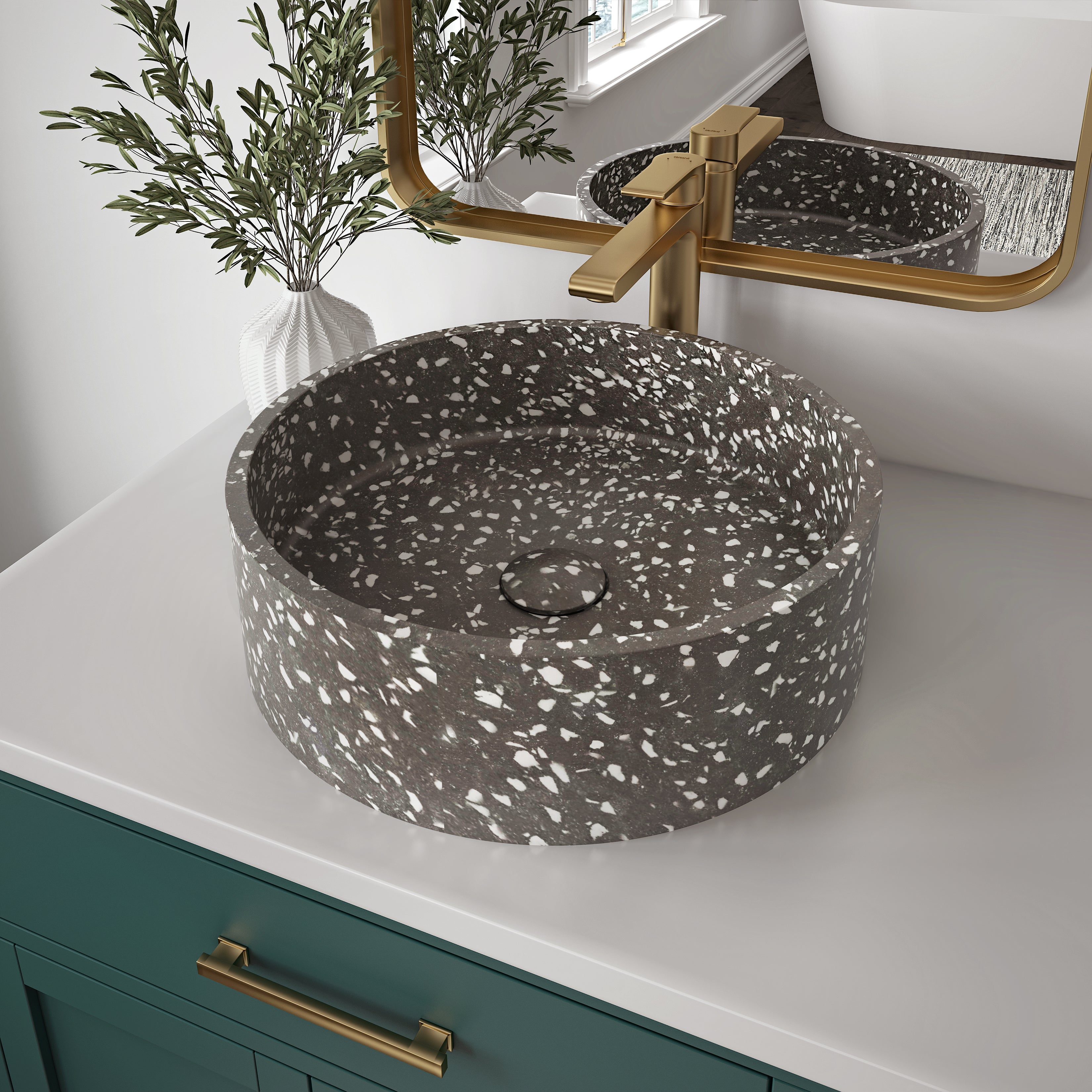 white terrazzo bathroom sink