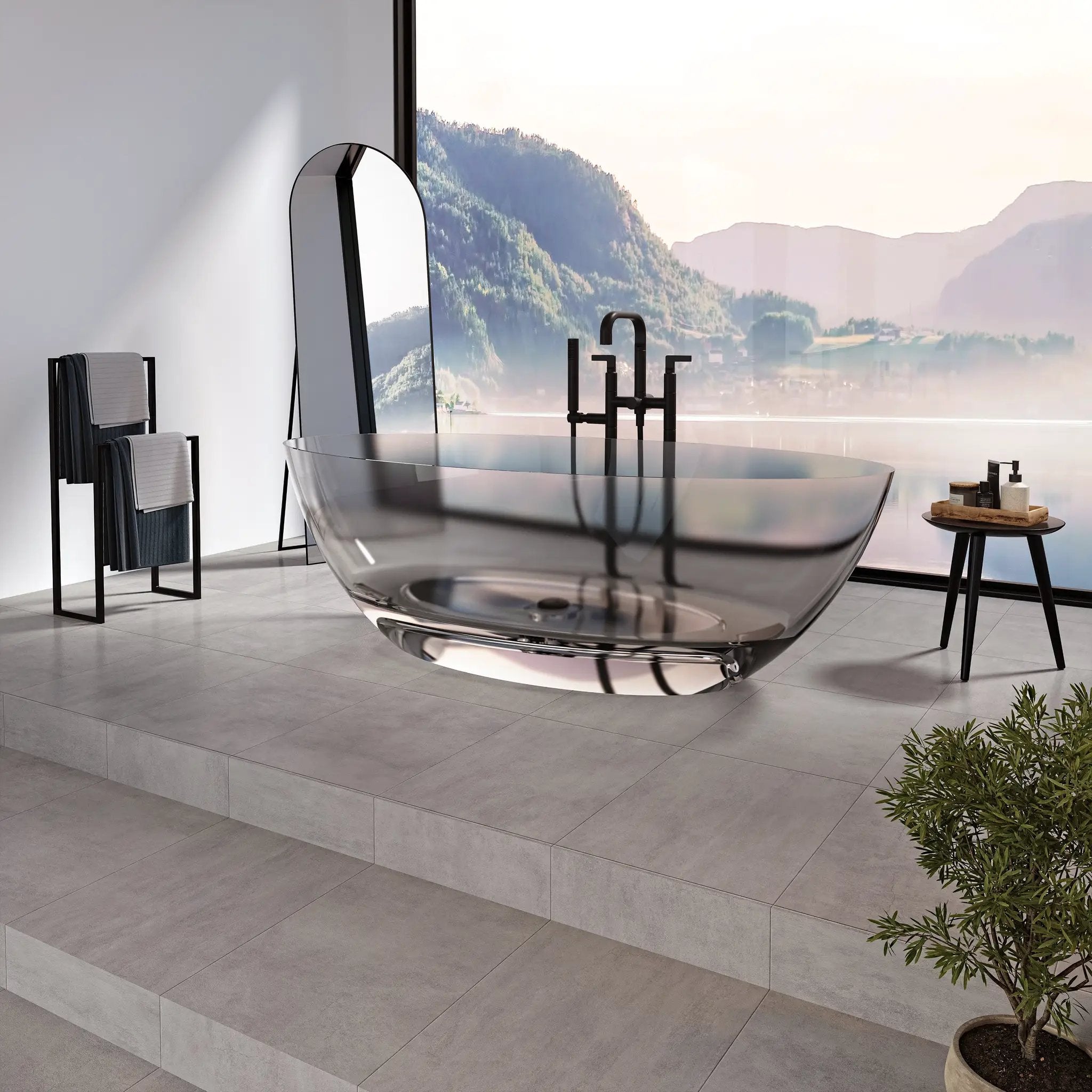 clear black bathtub