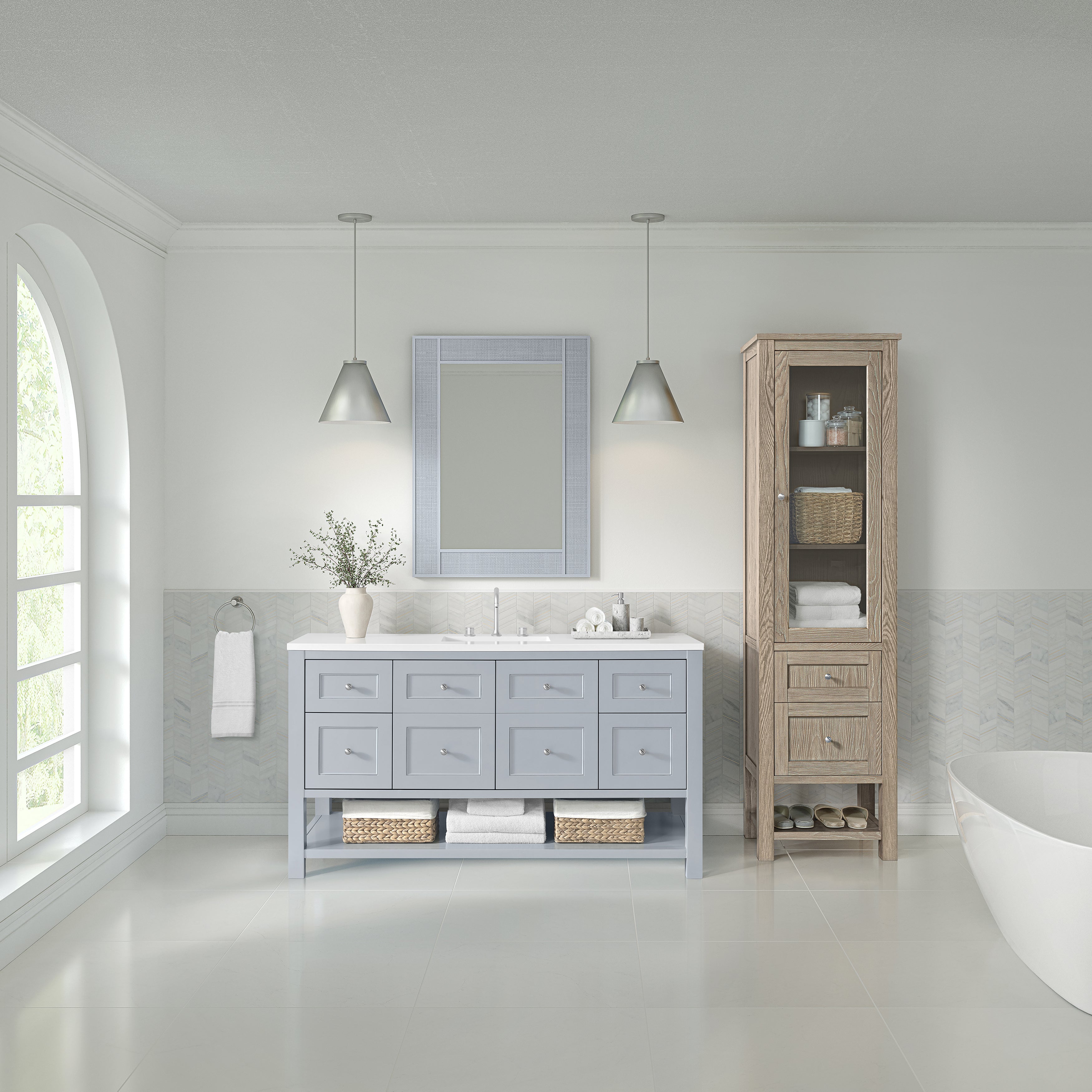 whitewashed oak linen cabinet