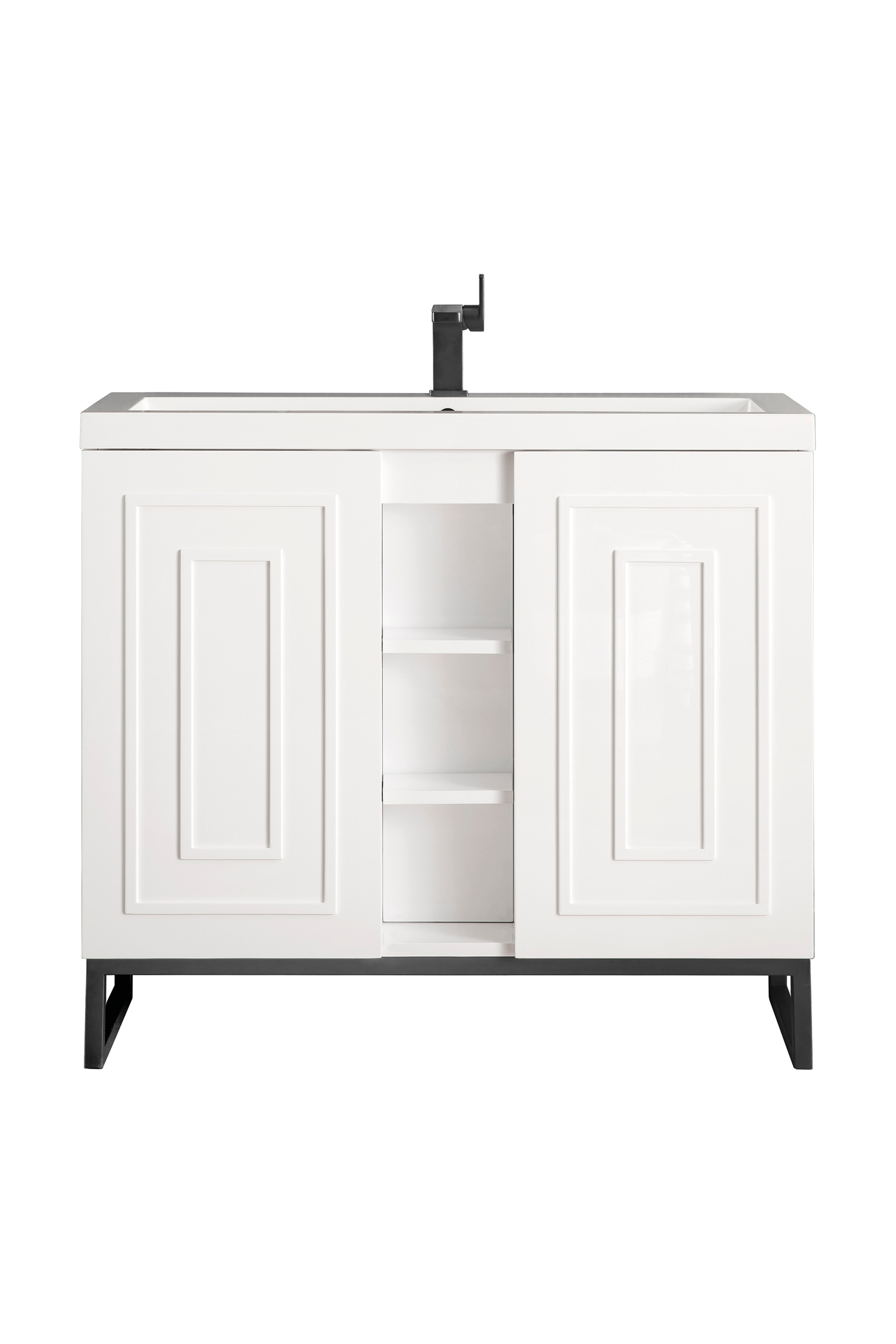 James Martin Alicante 39.5" Single Vanity - Glossy White with White Glossy Composite Stone Top by James Martin Vanities