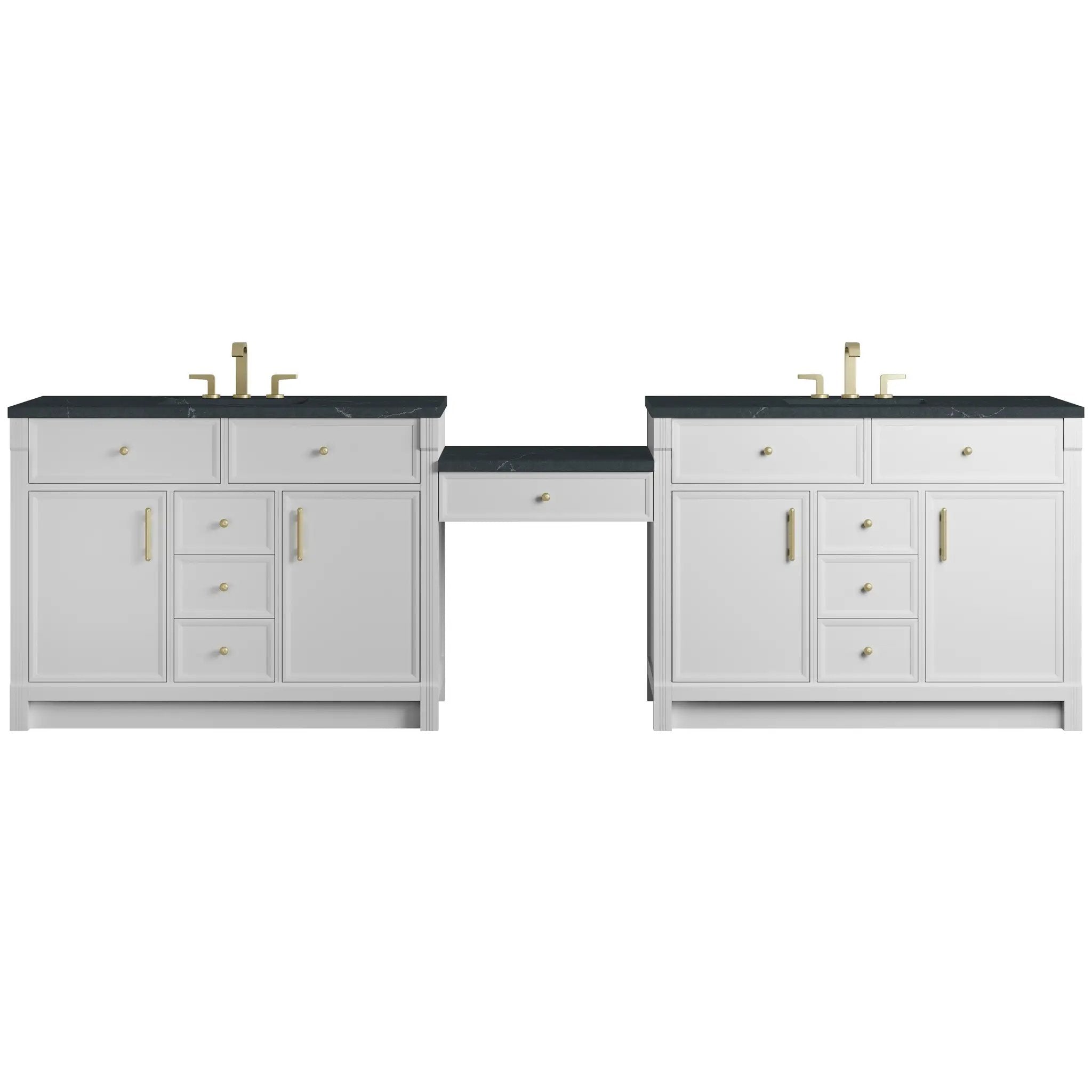 James Martin Bellshire 120" Dual Vanity Set with 24" Make-Up Counter - Bright White by James Martin Vanities